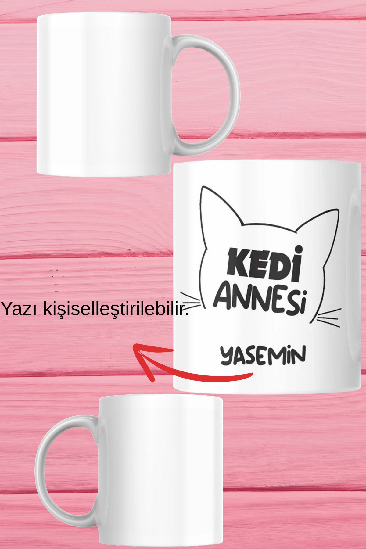 zerhome Kedi 3 Temalı Beyaz Porselen Kupa Bardak