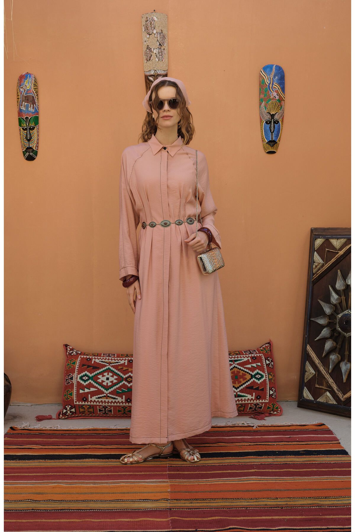 Fatma Atasoy Spor Dikişli Nervürlü Soft Pembe Elbise