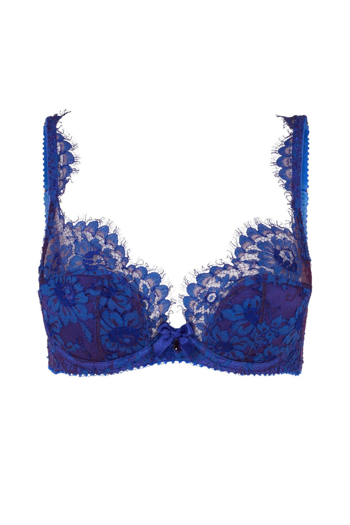 Agent Provocateur Carline Kobalt Plunge Destekli Sütyen , Kadife Lacivert Dantel, Pedli ve Tellerli Şıklık