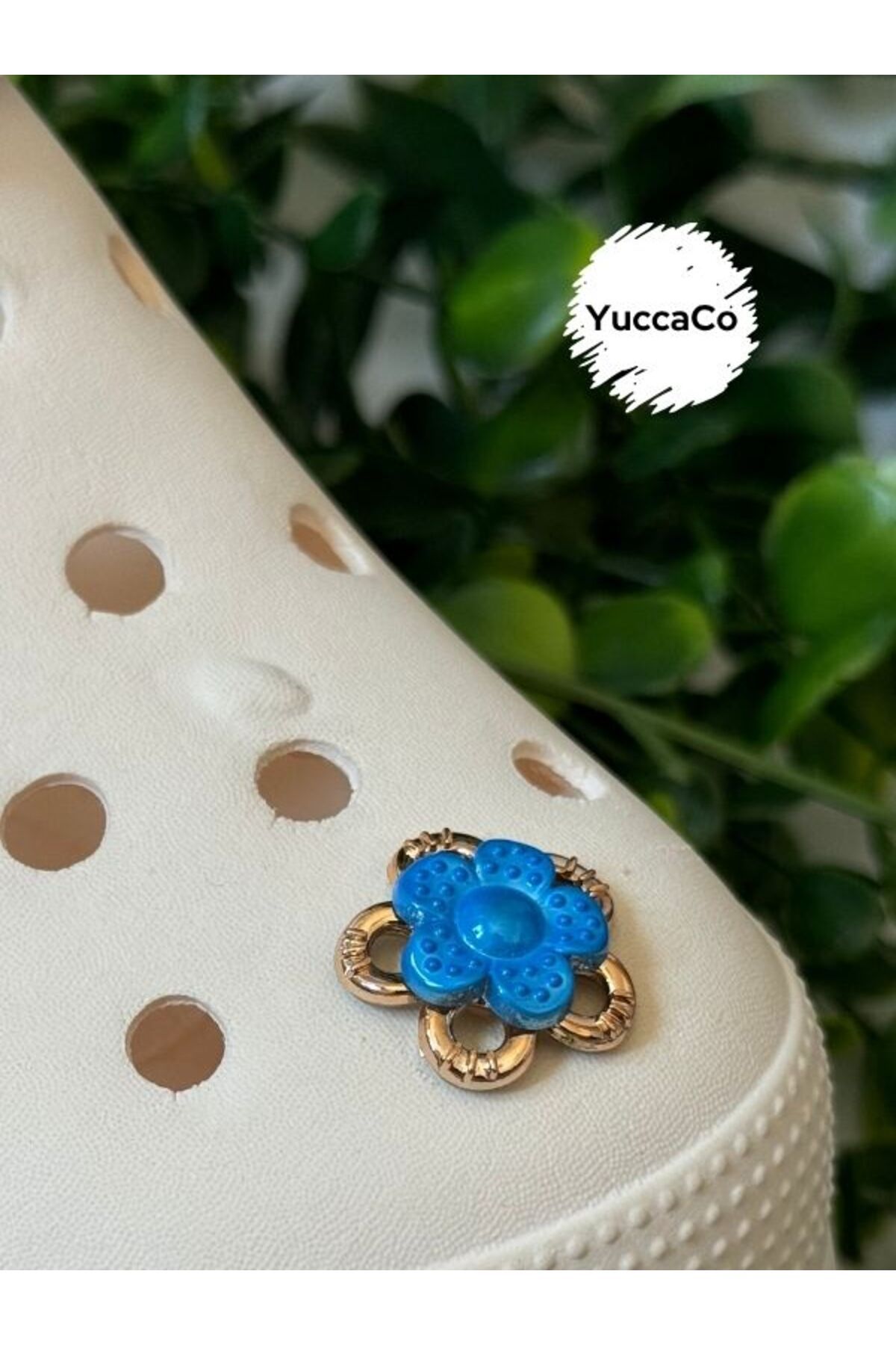 Crocs Çiçek Gold Detaylı 3D Terlik Süsü/Üç Boyutlu Çiçekli Terlik Charmı/Jibbitz