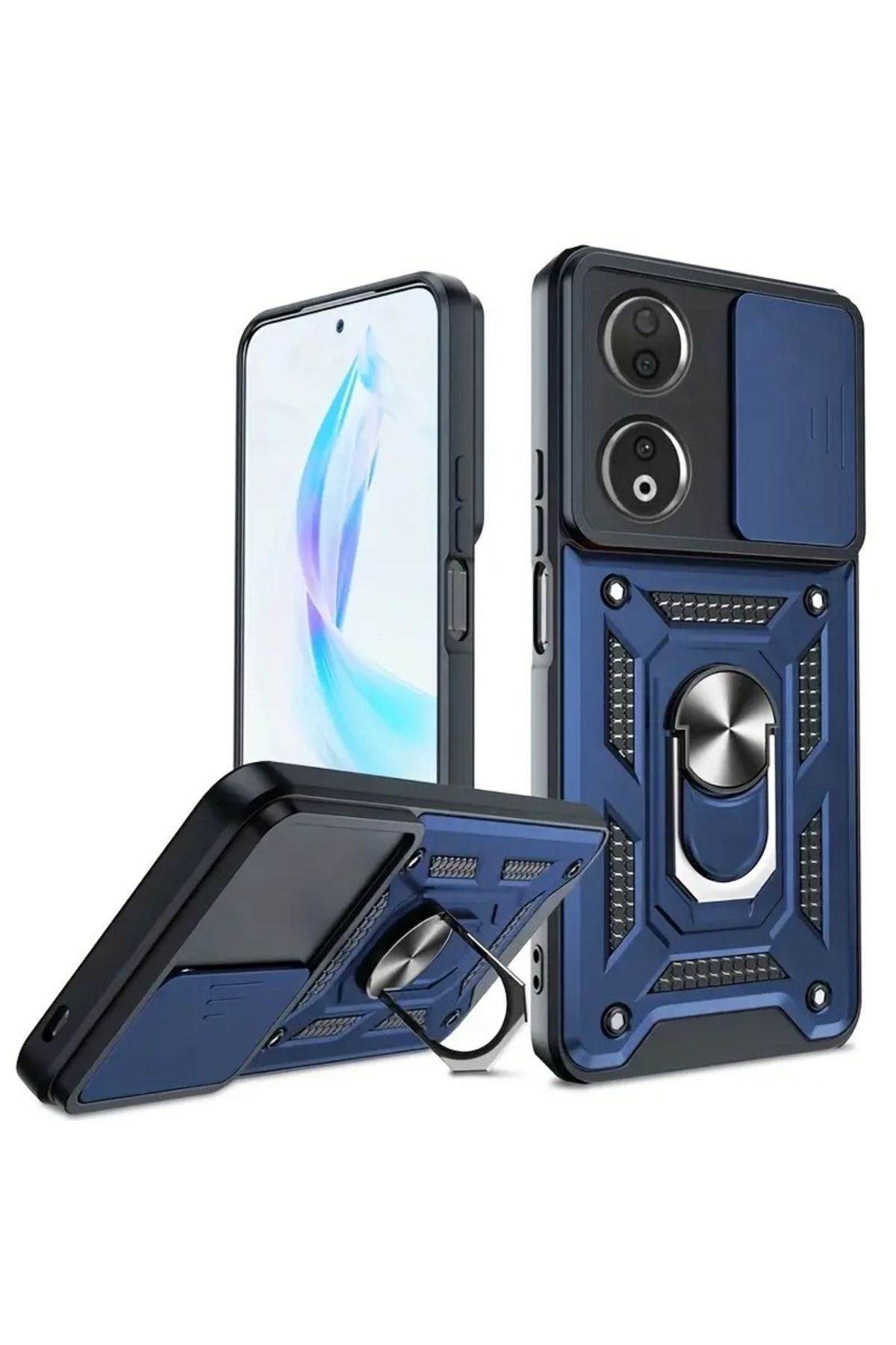 NANOSPACE Honor 90 İle Uyumlu Kılıf Pars Yüzüklü Standlı Kamera Korumalı Kılıf