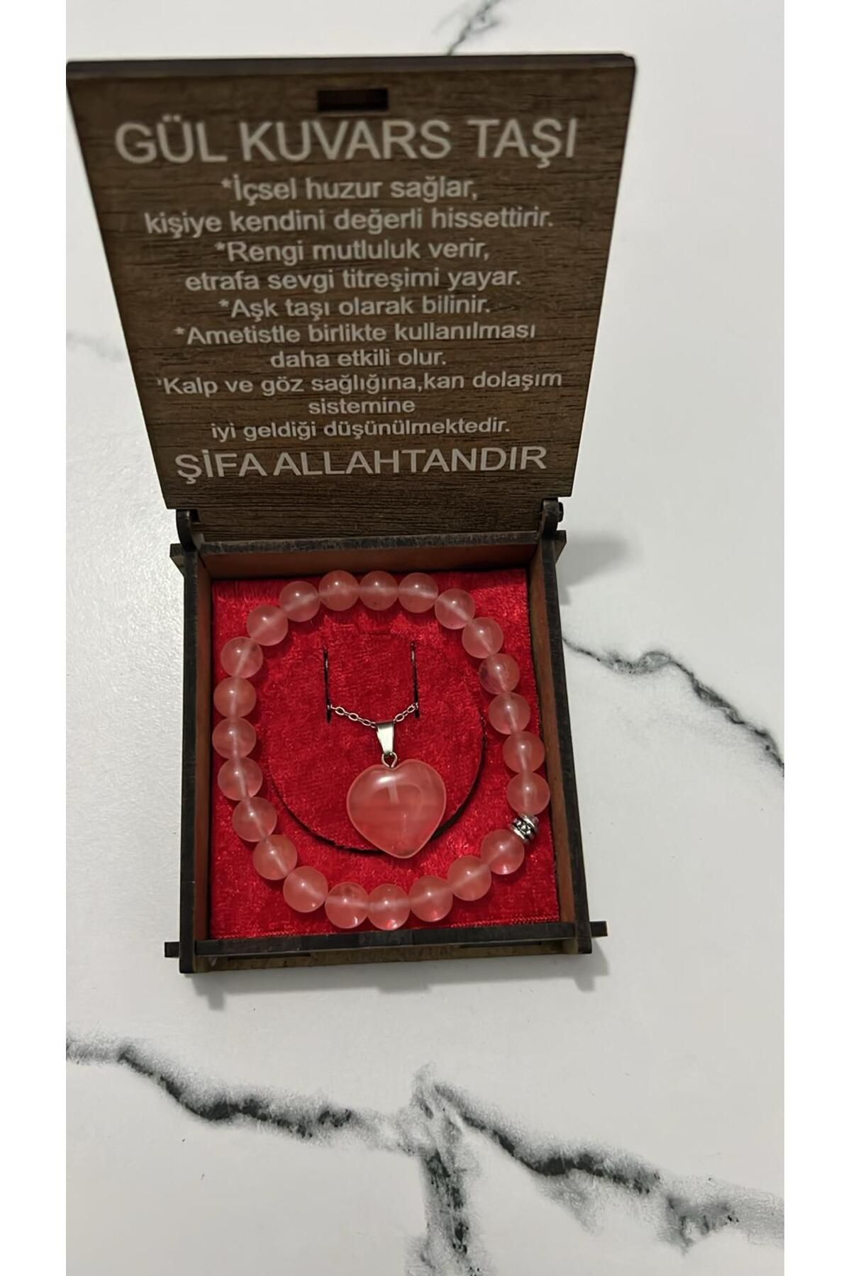 hüseyin ceran GÜL KUVARS TAŞI DOĞAL TAŞ KOLYE BİLEKLİK SET