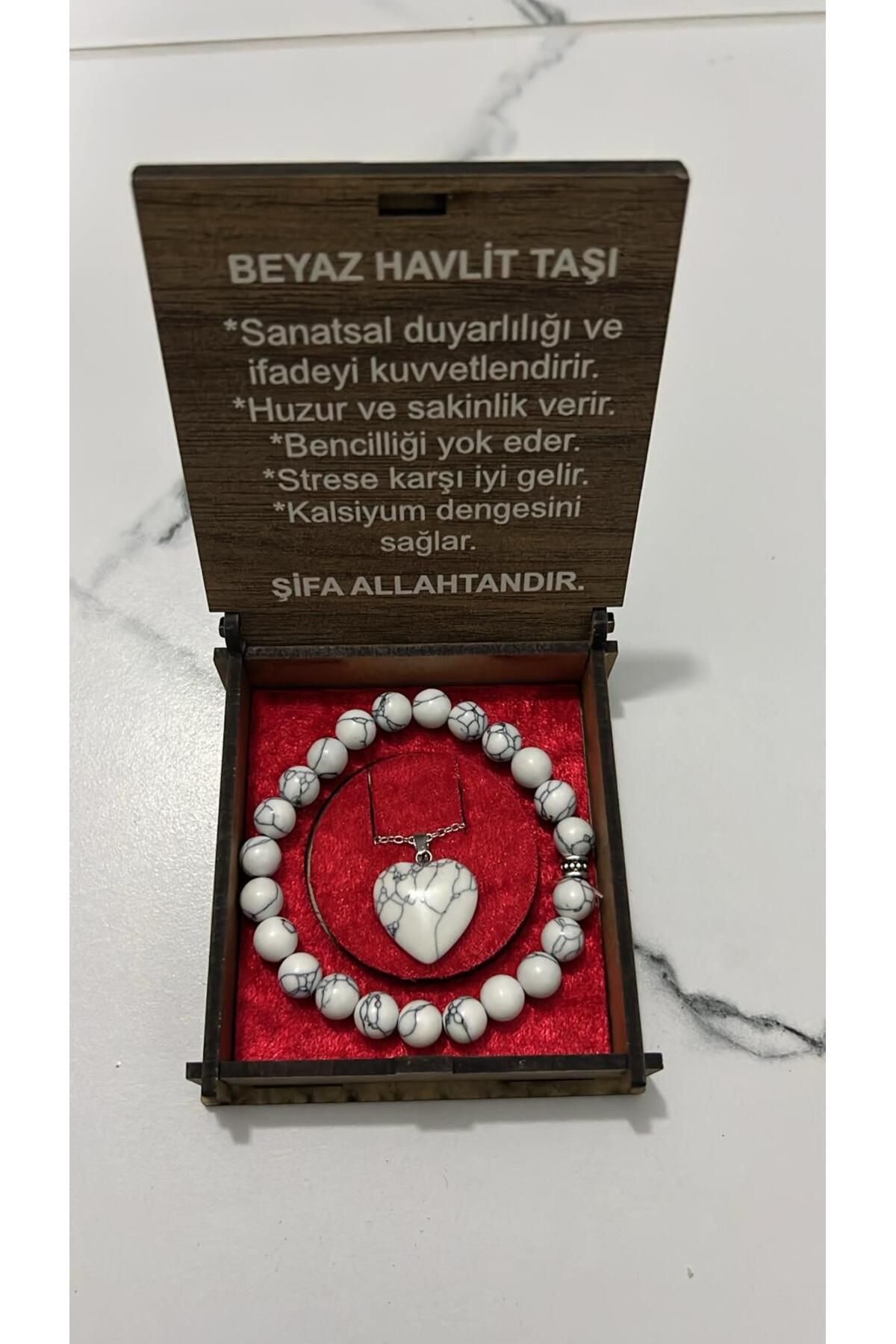 hüseyin ceran BEYAZ HAVLİT DOĞAL TAŞ KOLYE BİLEKLİK SET