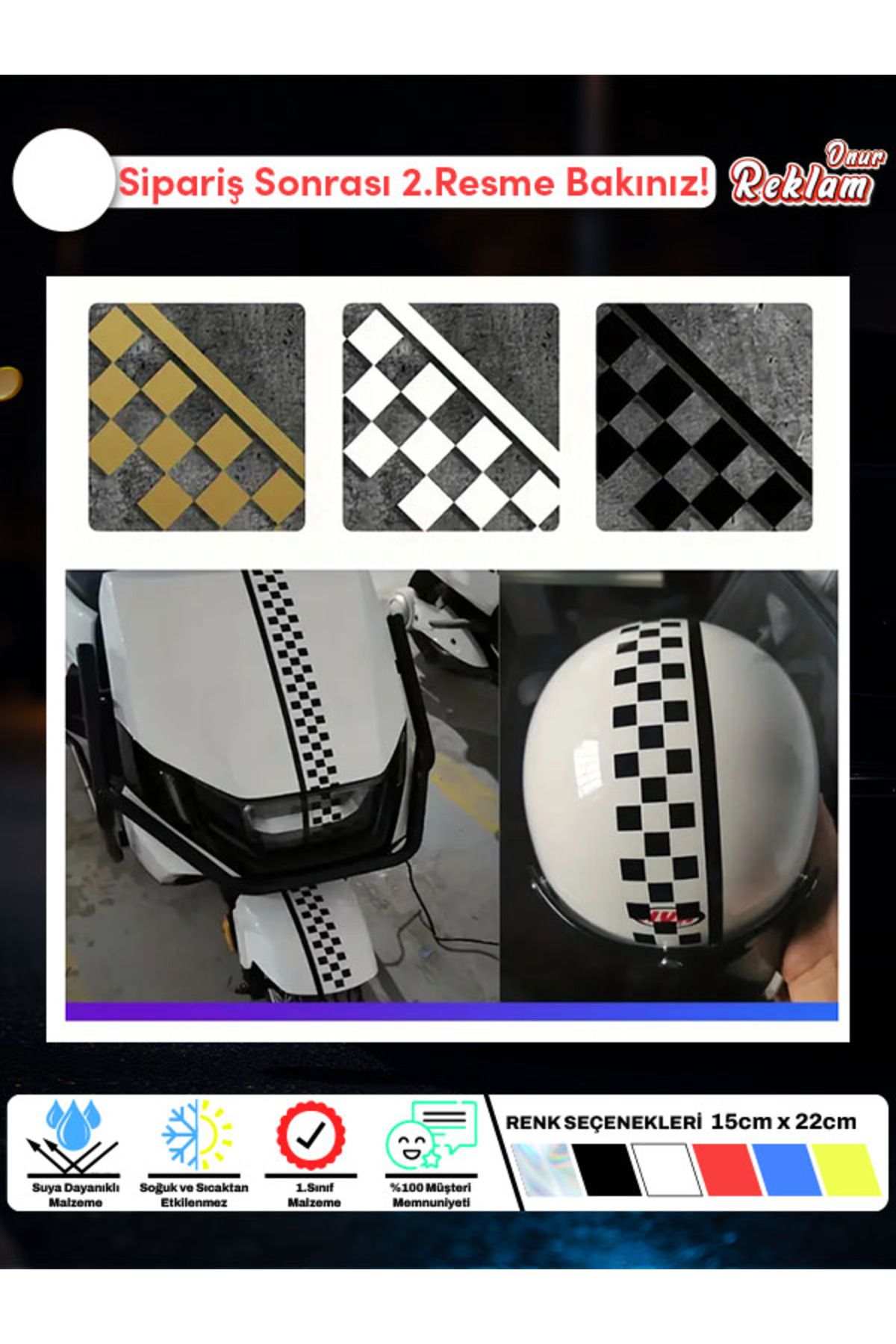 Onur Reklam Yarış Temalı Damalı Şerit Sticker – Araba, Motosiklet ve Kask Uyumlu
