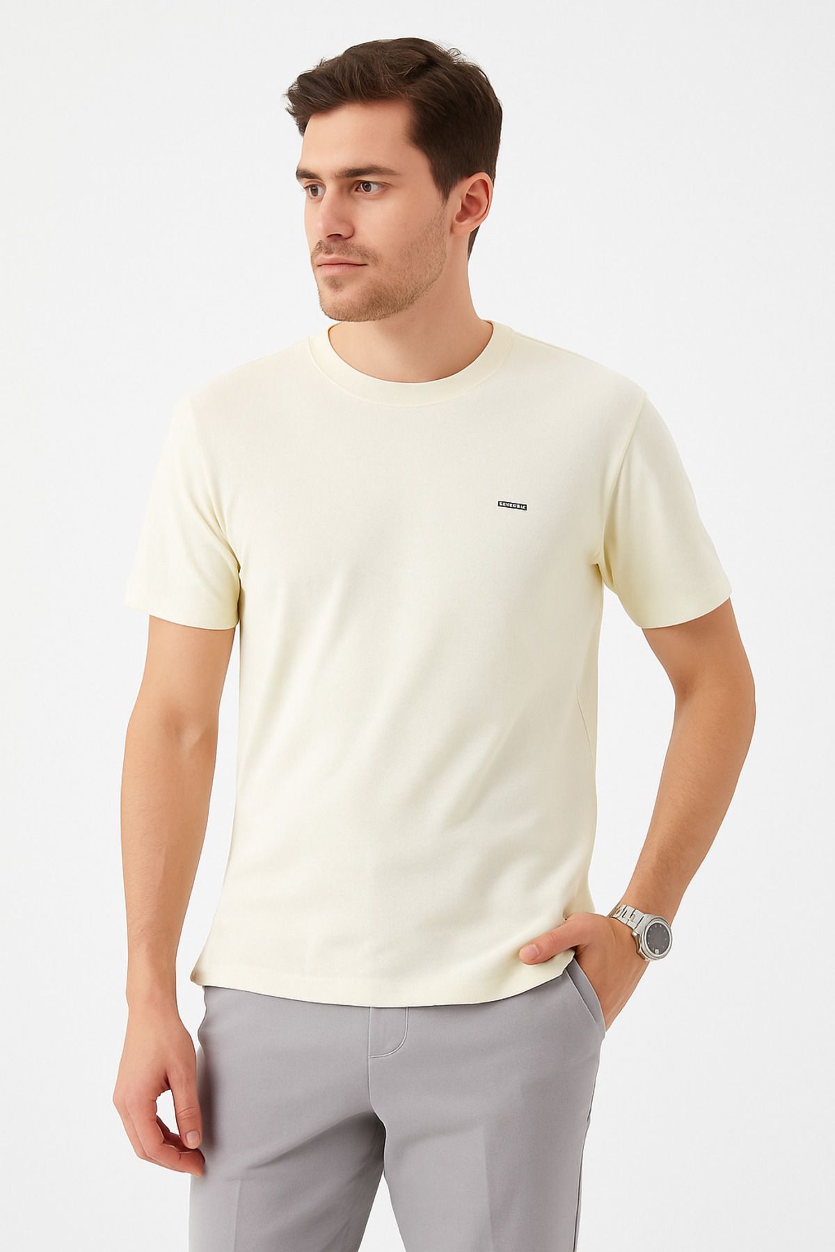 LACİVERTMEN-Lacivertmen 2772 Soft Touch Basic - Ανδρικό μπλουζάκι Ecru Color Relax 7