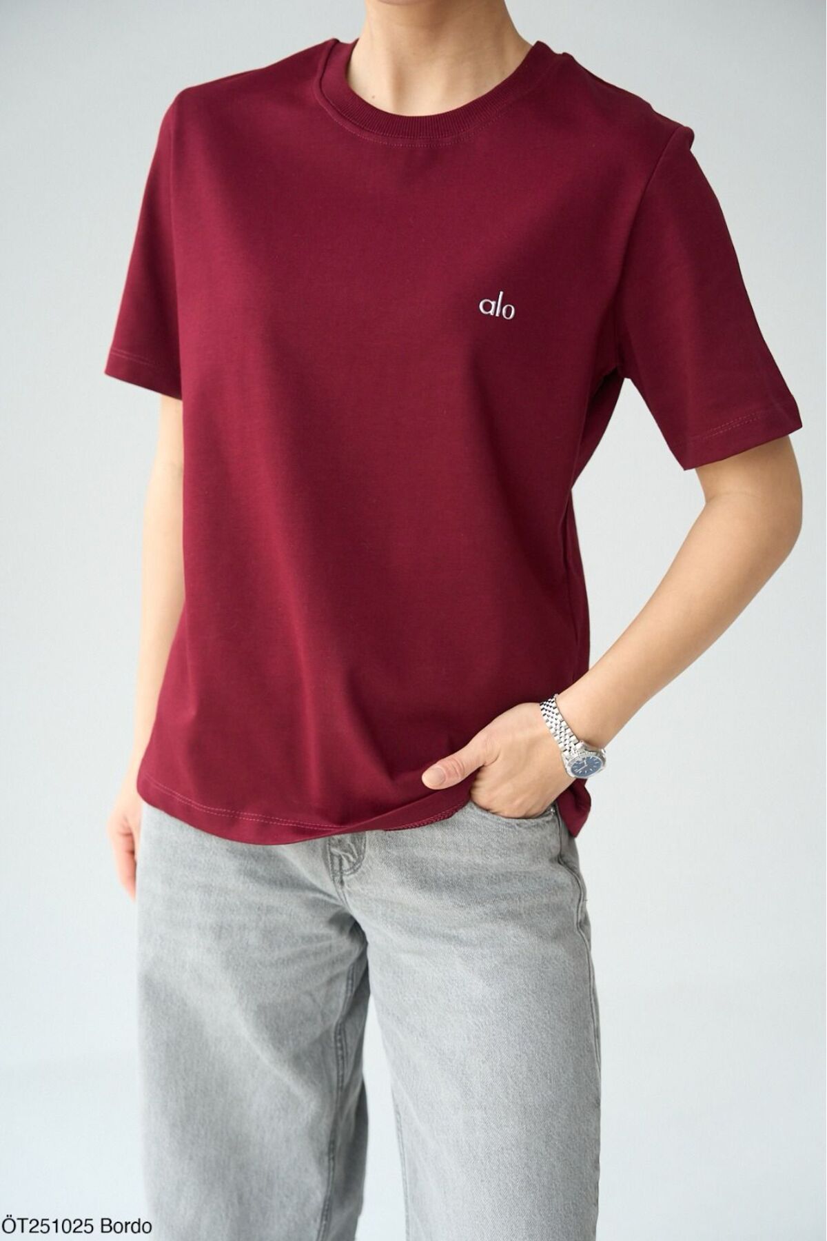 Litesa Kadın Bisiklet Yaka Baskılı Pamuklu T-Shirt