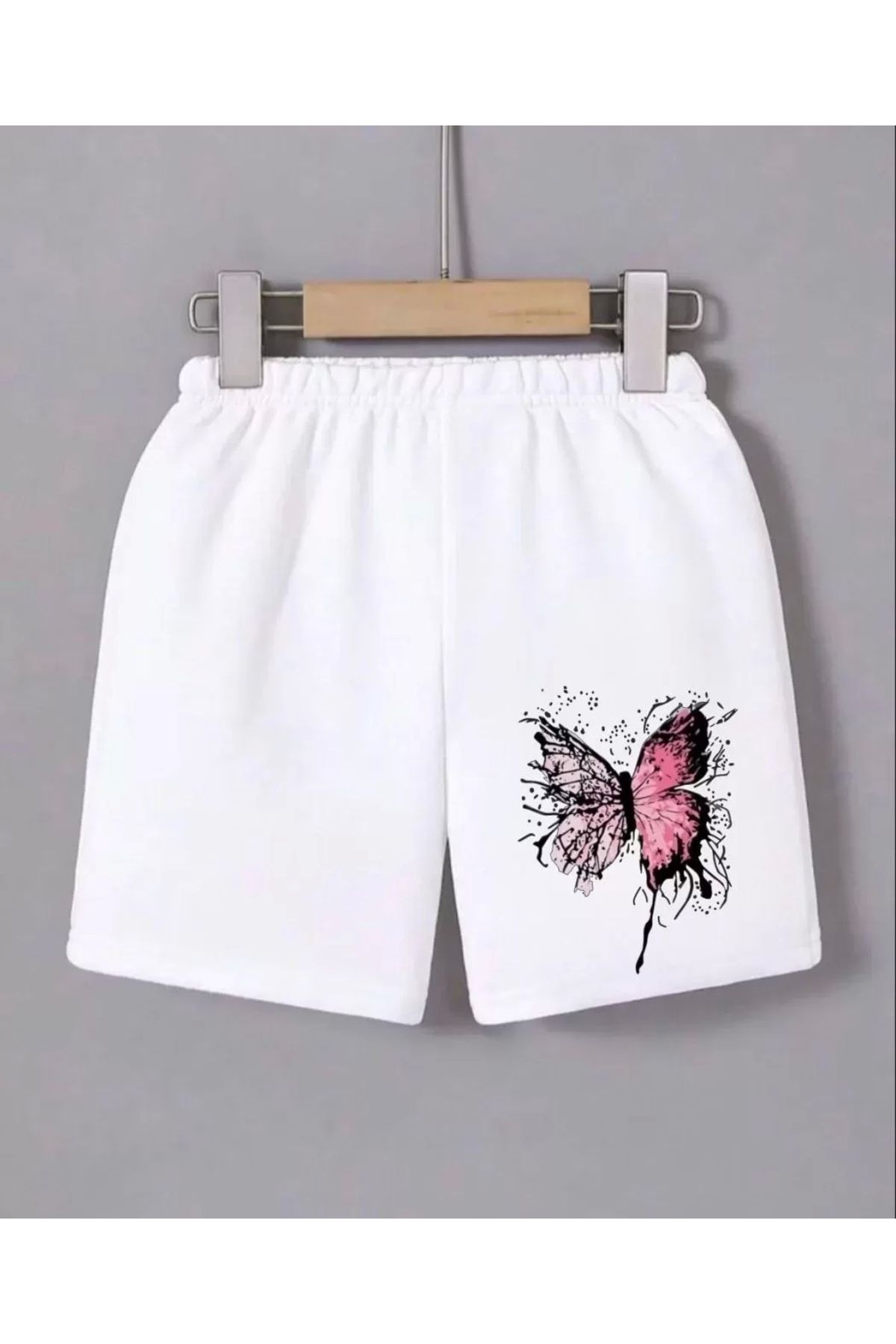 AE Stil Kadın Beli Lastikli Baskılı Mini Şort - Beyaz