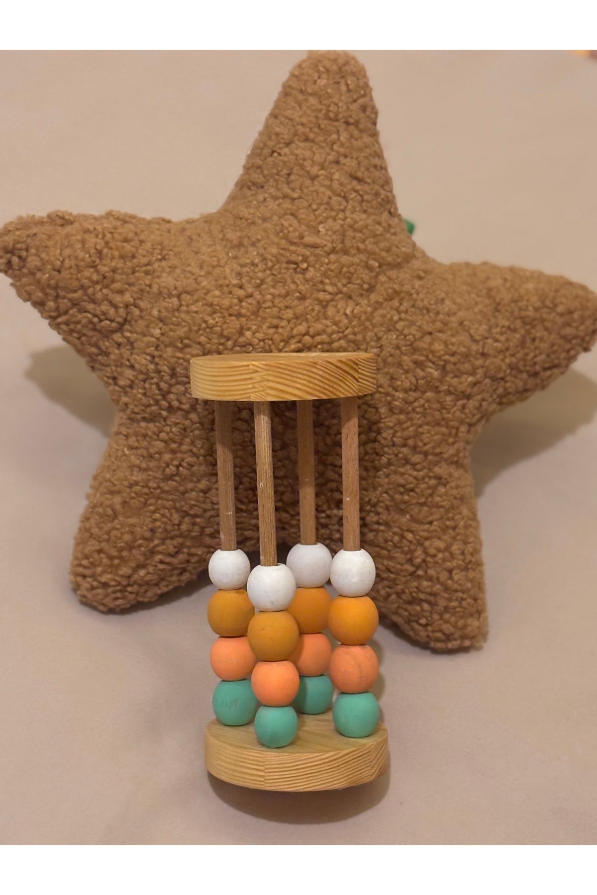 Simy Doğal Ahşap Renkli Boncuklu Bebek Çıngırağı – Montessori Tarzı Eğitici Oyuncak