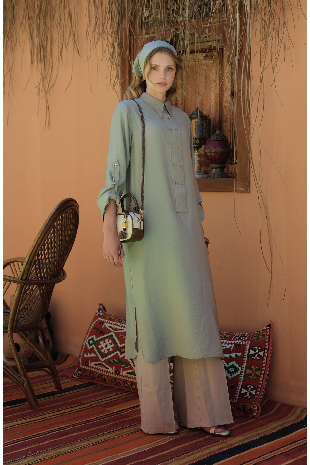 Fatma Atasoy Geniş Patlı Maksi Mint Tunik