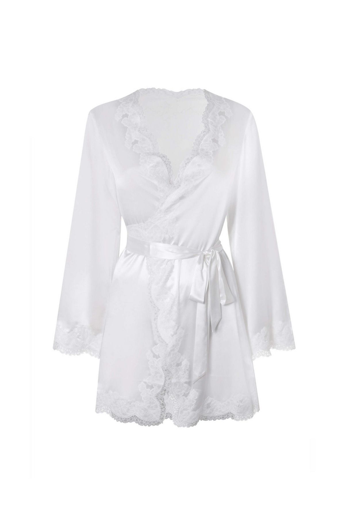 Agent Provocateur Amelea Ivory Luxurious Stretch Silk Satin Kadın Pyjama Üstü , Klasik Kuşaklı Saten Gömlek