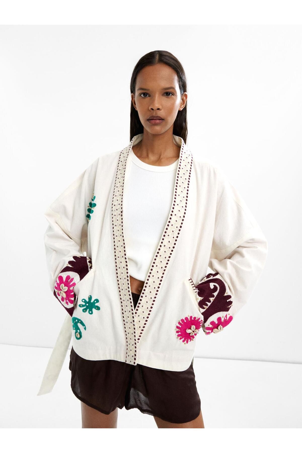PARFOIS %100 Pamuk Nakışlı Kimono