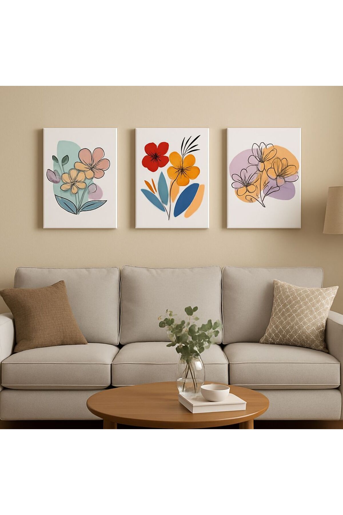 art for you Trend Dekoratif 3’lü Tablo Seti – Modern, Çiçekli, Soyut ve Minimal Modeller