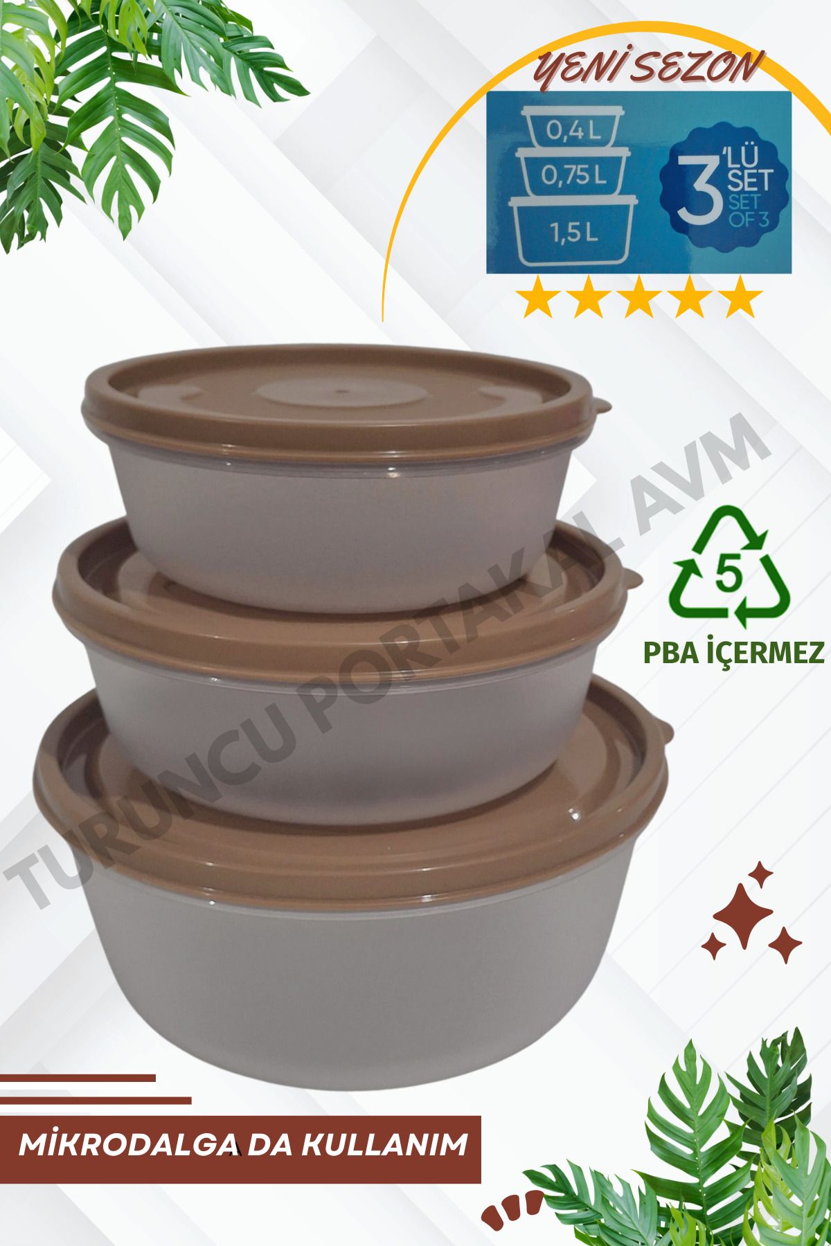 Turuncu Portakal Kapaklı Saklama Kabı Mikro Dalga ve Deepfreze Uygun (3'Lü Set) Mutfak Düzenleyici Yuvarlak Organizer