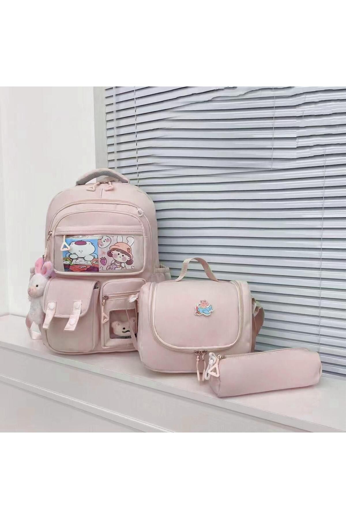 Adalinhome Kore Model Kawaii 4'lü Okul Çanta Seti – Sırt Çantası + Beslenme + Kalemlik