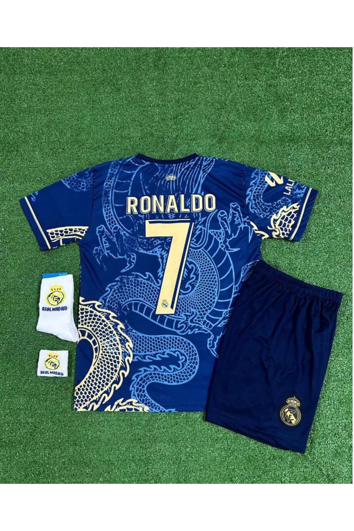 BARBITOS Real Madrid Cristiano Ronaldo LACİVERT Dragon Desenli Çocuk Forması 4'lü Set (Armalı)-sm11