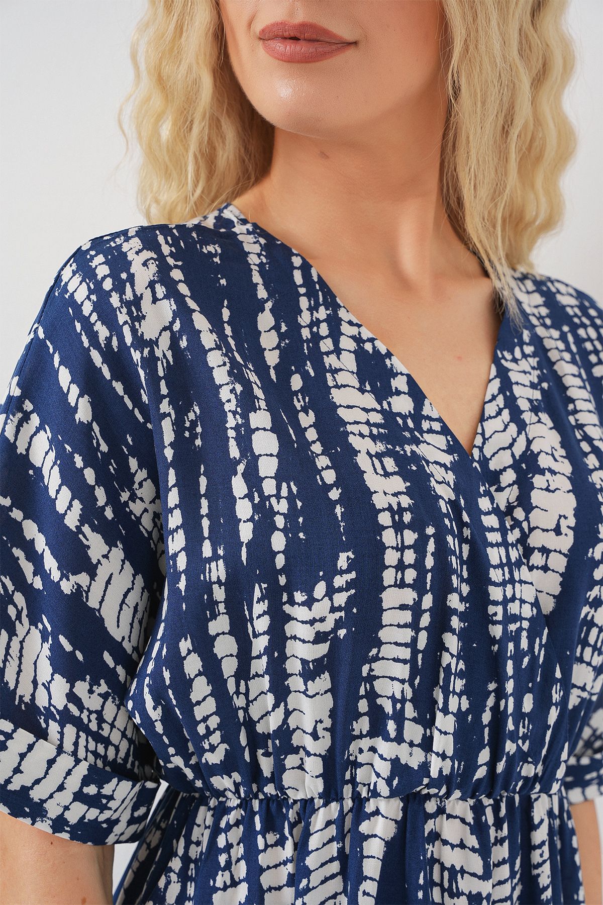 Bigdart-Rochie de damă cu mânecă scurtă cu model 2569 - bleumarin 5