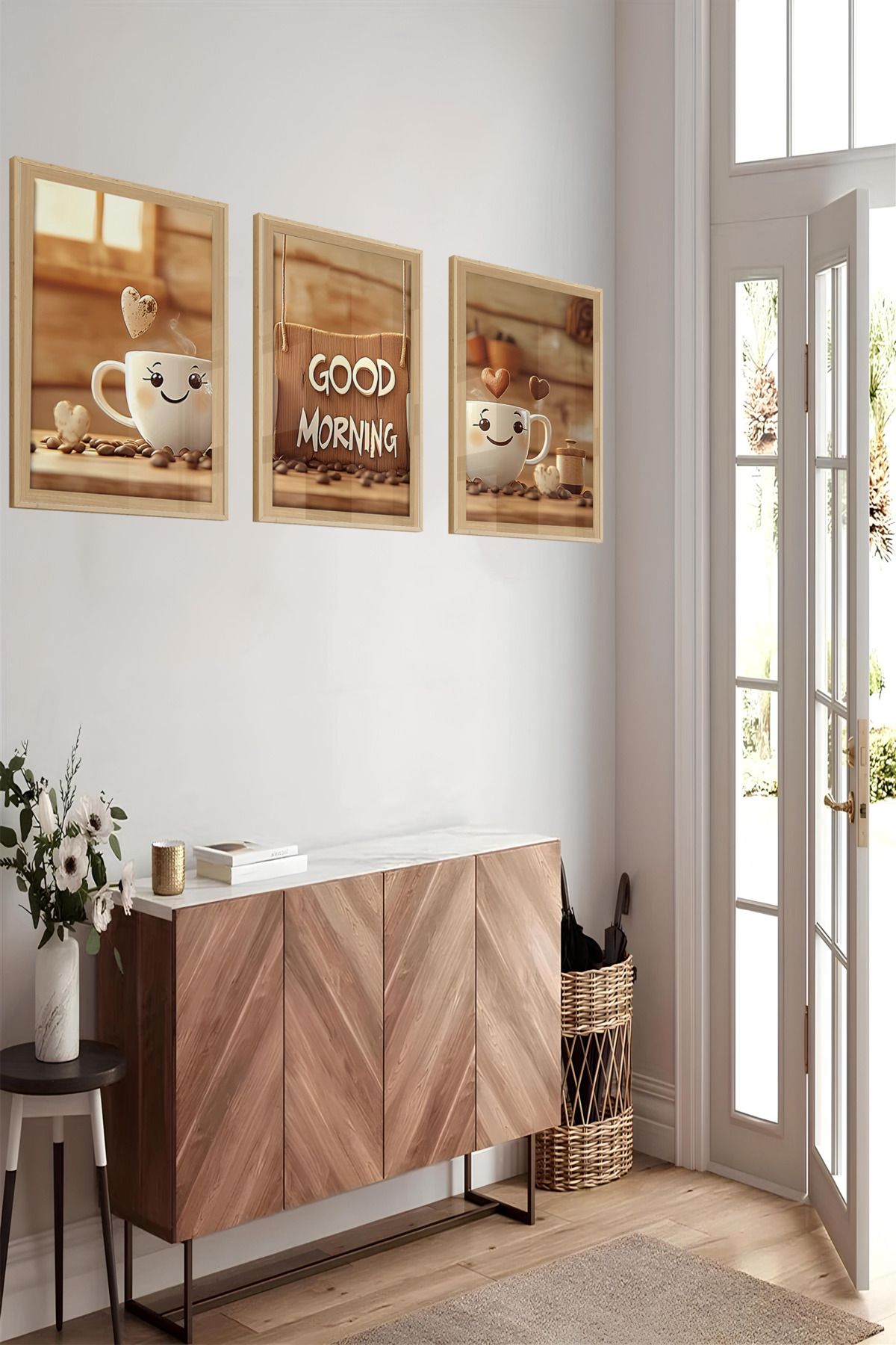 kutuTR 🌞 Good Morning Neşesi – 3’lü MDF UV Baskılı Sevimli Kahve Tablo Seti (3 Ebat Seçeneği) CRVS1022
