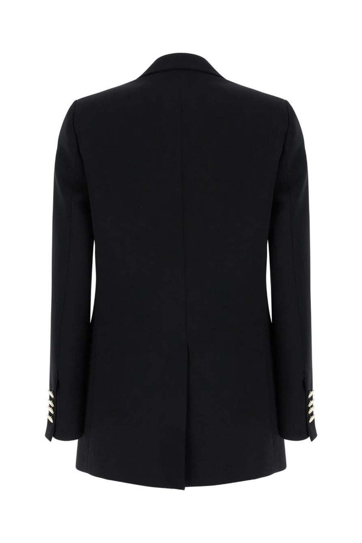 PLAIN-Black Double-Breasted Jacket With Golden Buttons In Cady Woman 2