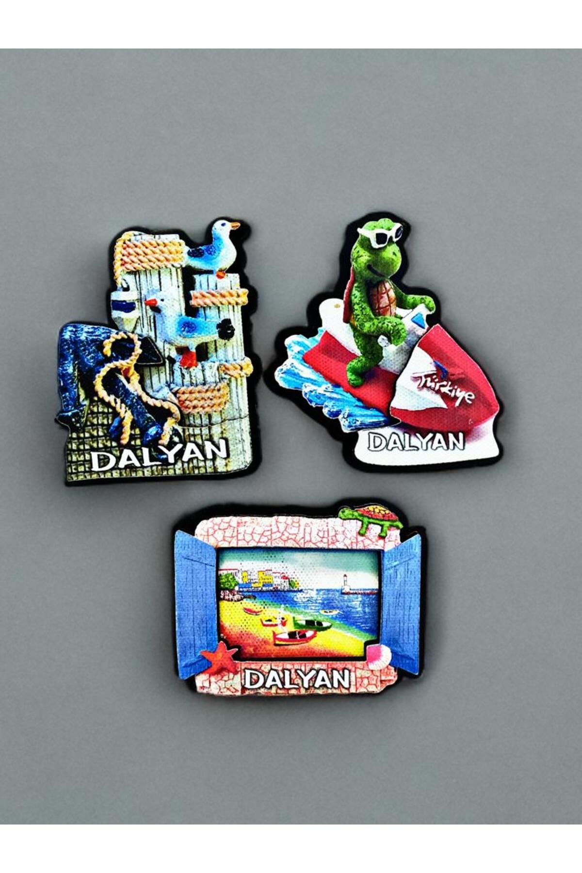 Home DALYAN Temalı 3 lü Set Ahşap 3 Boyutlu Magnet. Mat Renkler ve Eskitme.