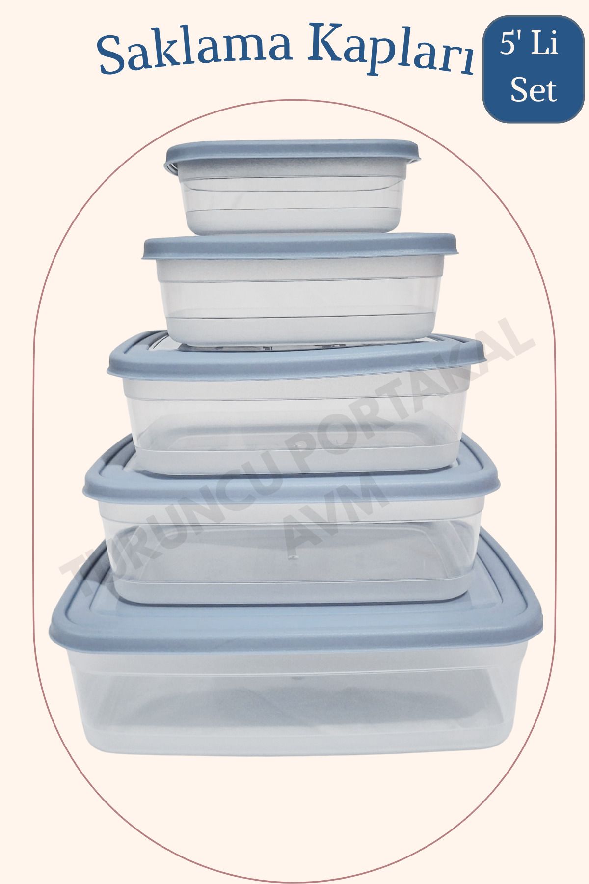 Turuncu Portakal Kapaklı Saklama Kabı ( 5' Li Set ) Mutfak Düzenleyici Dikdörtgen Organizer