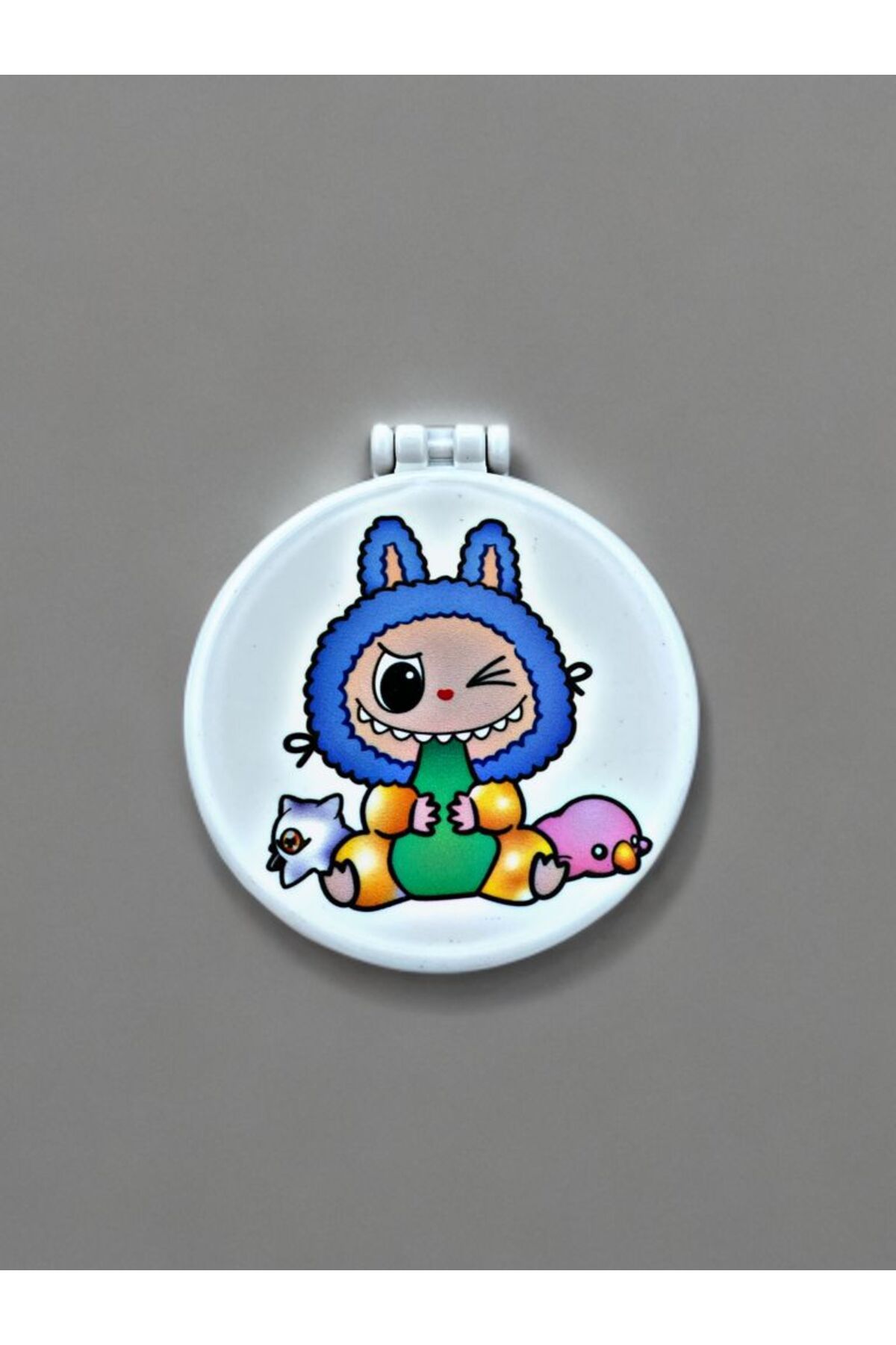Home LABUBU Baskılı Plastik El Aynası. Çap: 9cm. Çift Taraflı Ayna.