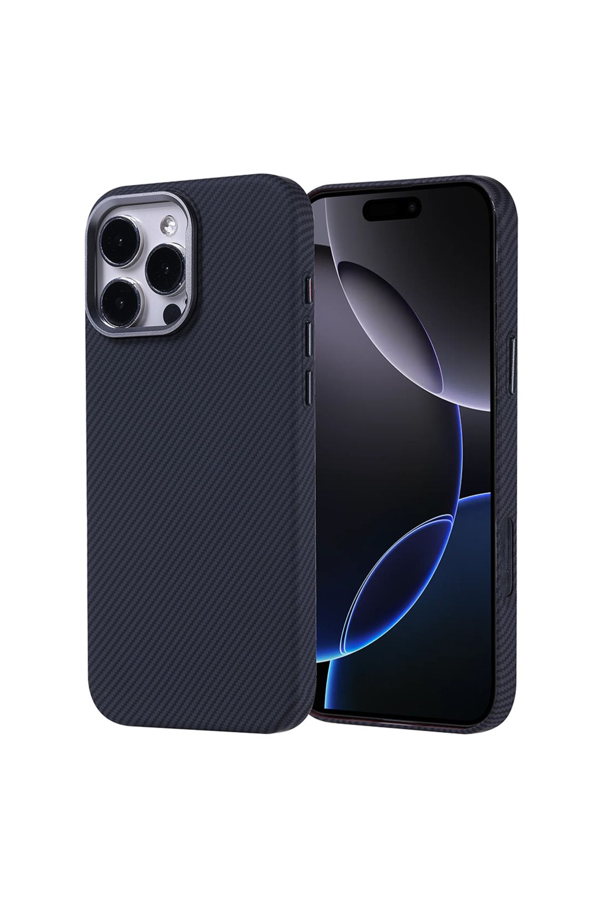 Megafox Teknoloji Apple iPhone 16 Pro Uyumlu Kılıf M-safe Şarj Özellikli Karbon Fiber Görünümlü Zore Nekst Kapak