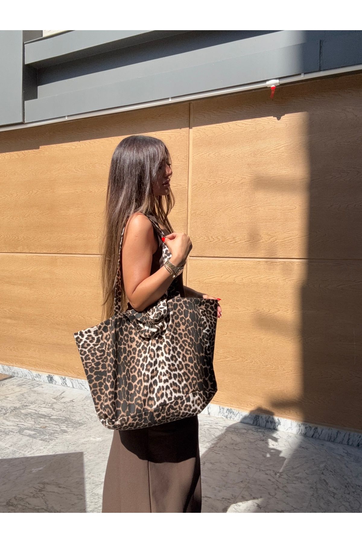 KaiHome Leopard Büyük Boy Shopper Çanta