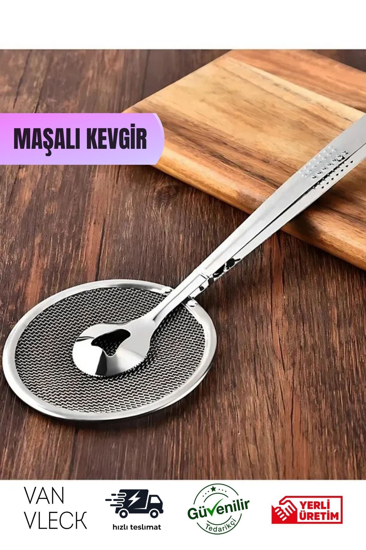 VAN VLECK Süzgeçli Maşalı Kevgir – Paslanmaz Çelik Yağ Süzgeçli Maşa, Kızartma Kevgiri, Pratik Çeyizlik Ürün