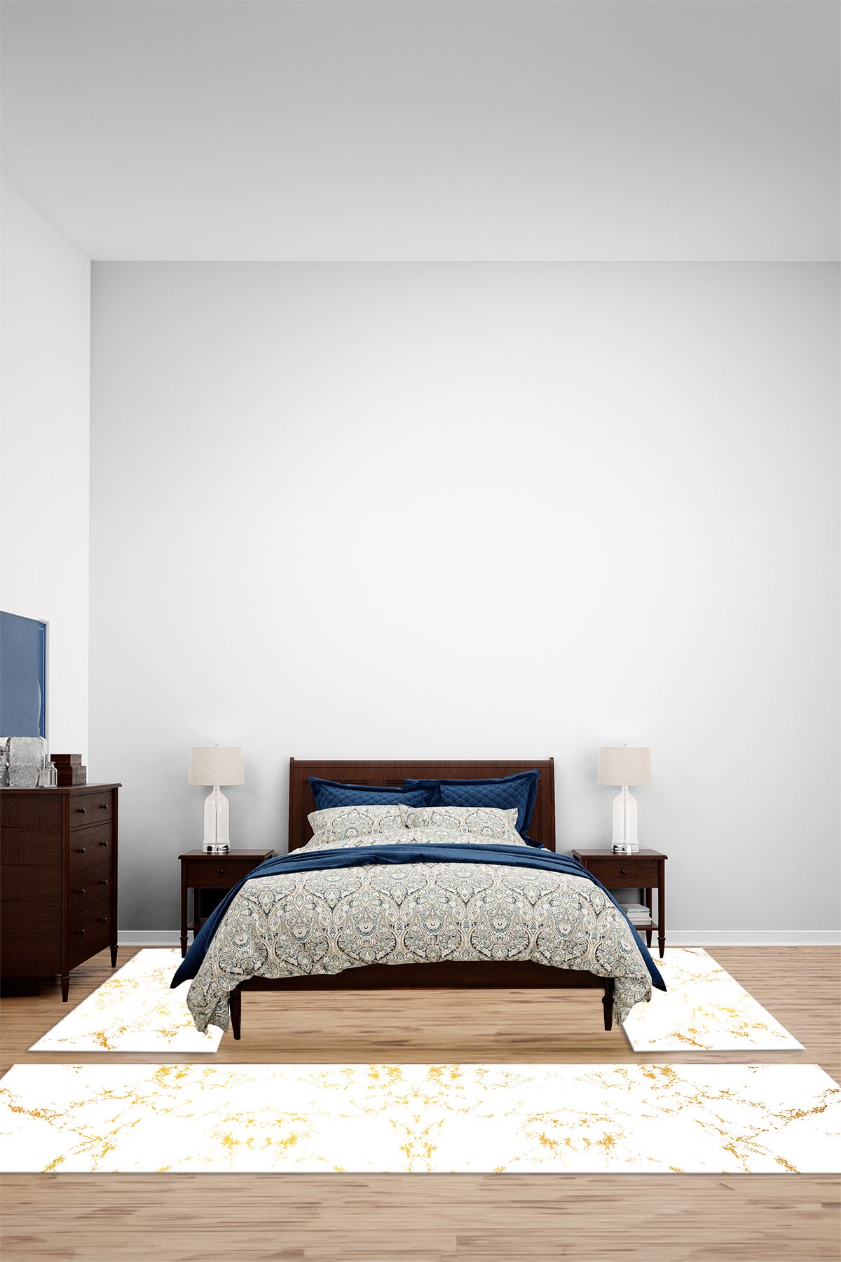 Viyana Home Dijital Kaymaz Sade Mermer Zemin Model Yıkanabilir Üçlü Yatak Odası Halısı, YO-MERMER-94-BEYAZ,
