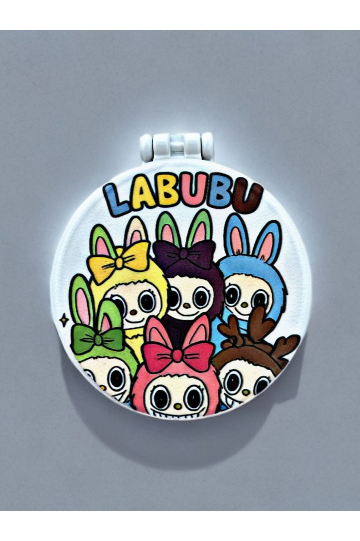 Home LABUBU Baskılı Plastik El Aynası. Çap: 9cm. Çift Taraflı Ayna.