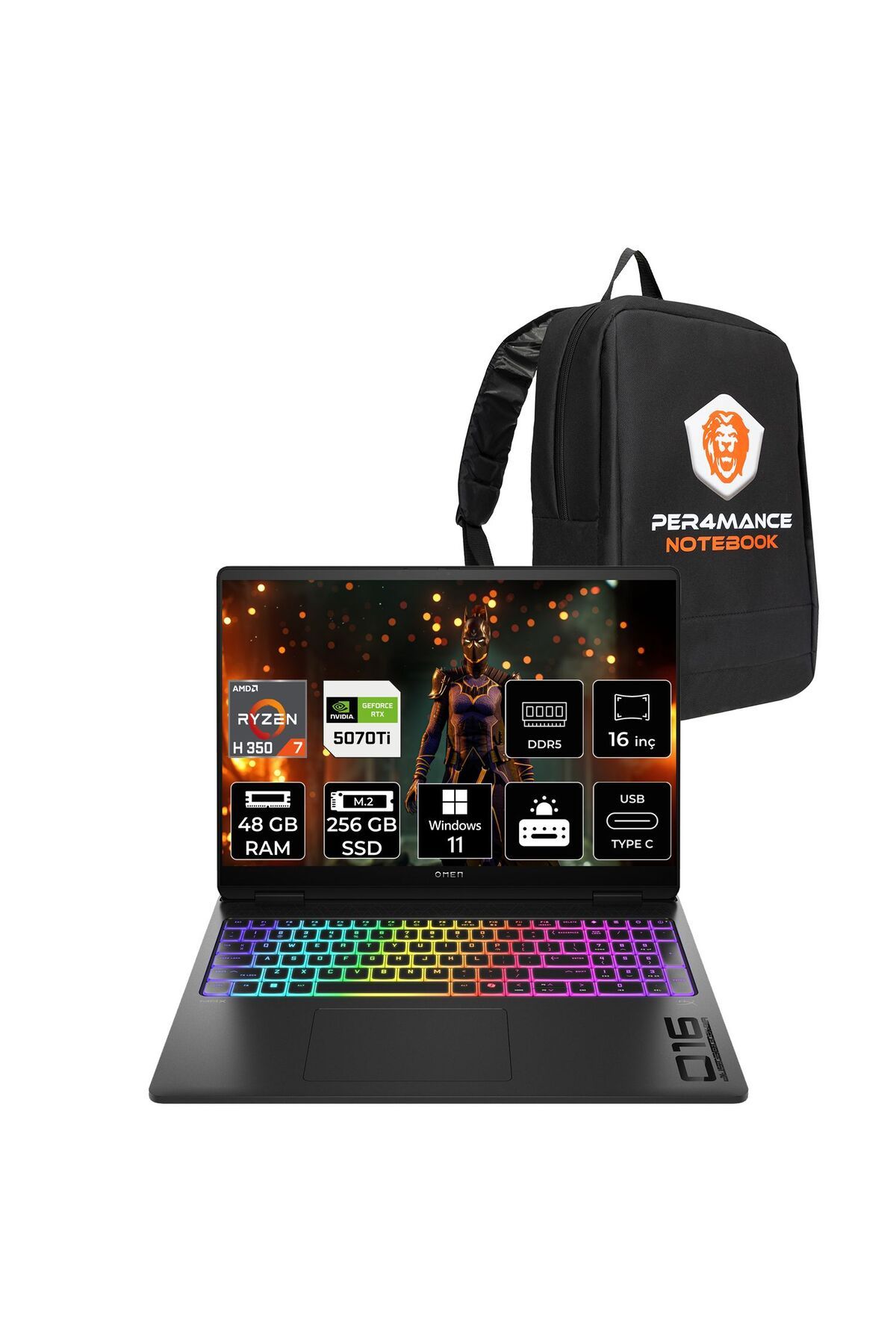 HP OMEN Max 16 Ryzen AI 7 H 350 48GB 256GB SSD RTX5070Ti/12GB 16'' 165Hz WUXGA W11H Gaming Laptop