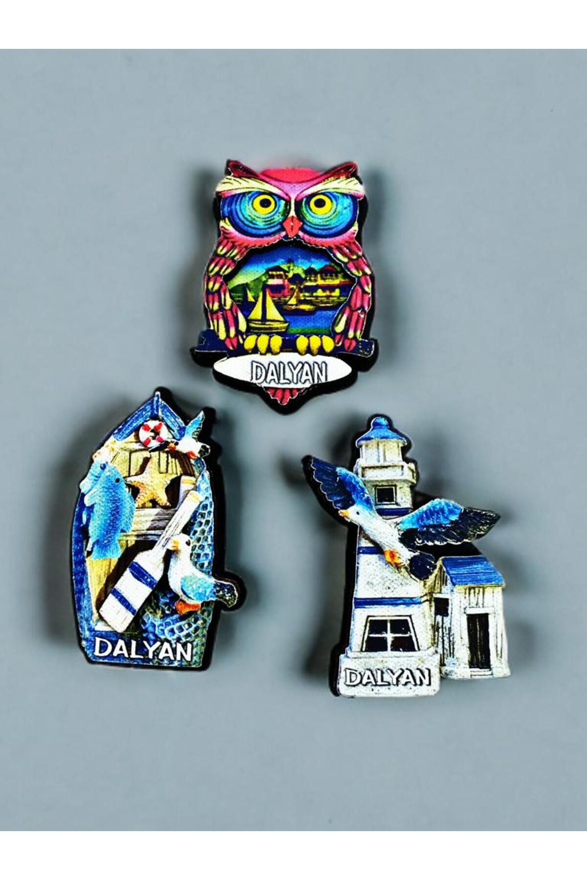 Home DALYAN Temalı 3 lü Set Ahşap 3 Boyutlu Magnet. Mat Renkler ve Eskitme.