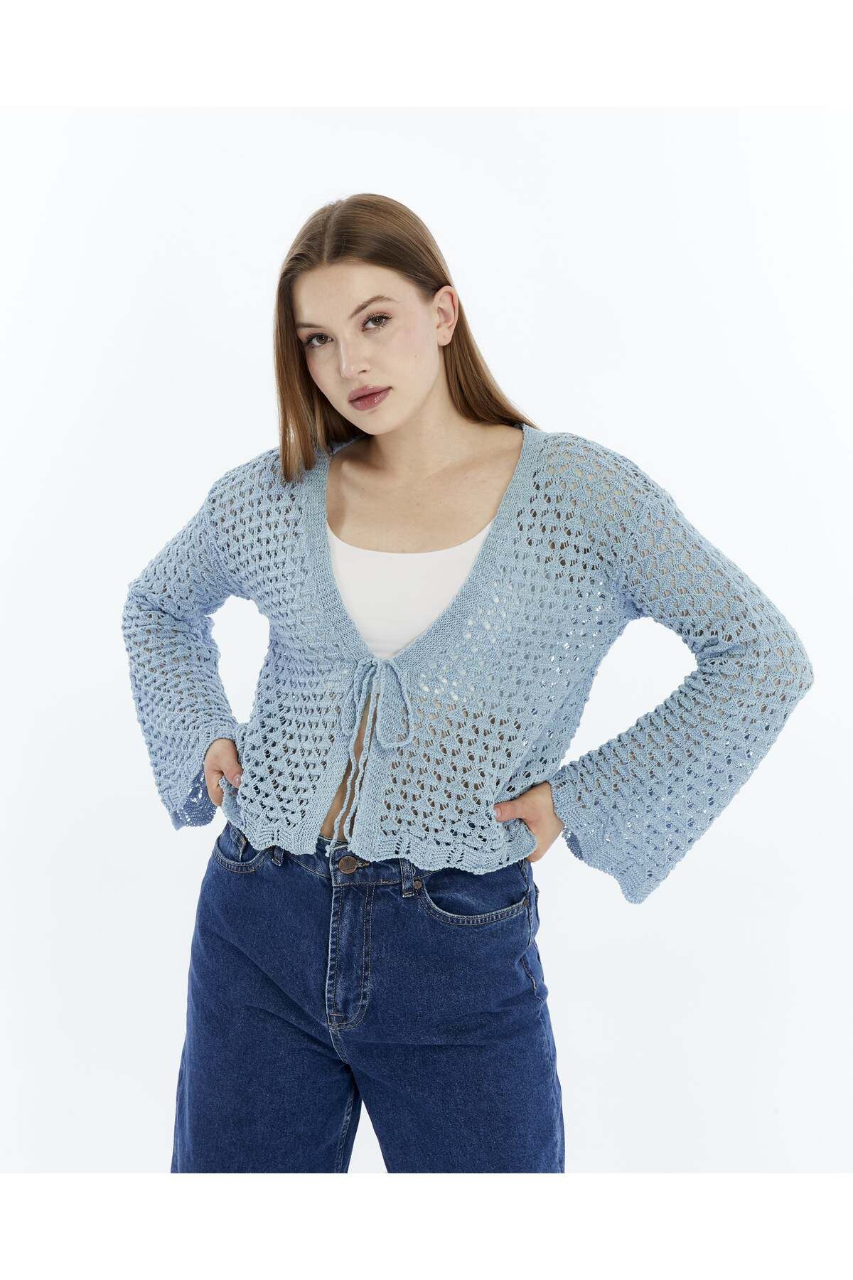 MA ananas-Openwork String Tied Short Cardigan 3