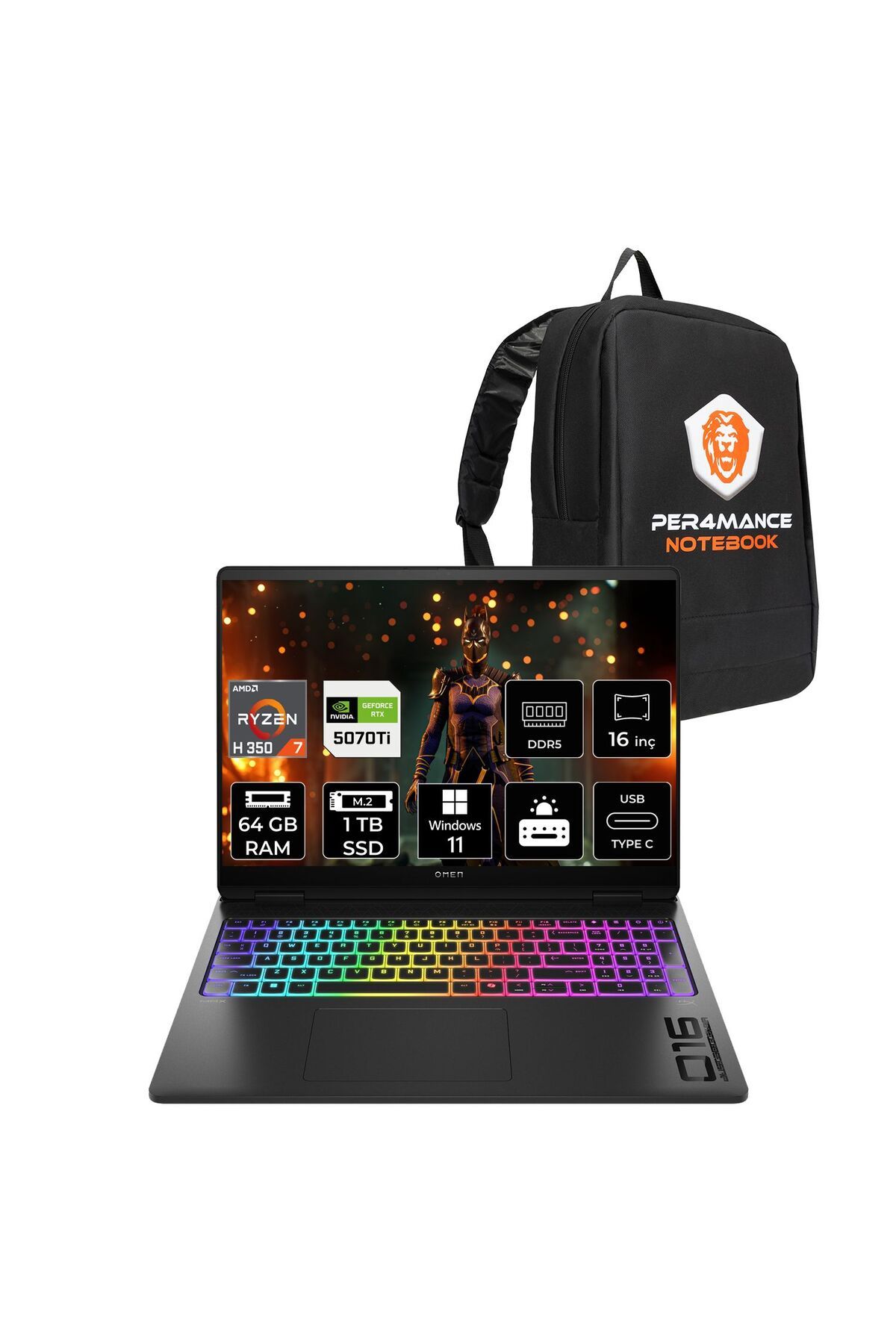 HP OMEN Max 16 Ryzen AI 7 H 350 64GB 1TB SSD RTX5070Ti/12GB 16'' 165Hz WUXGA W11P Gaming Laptop