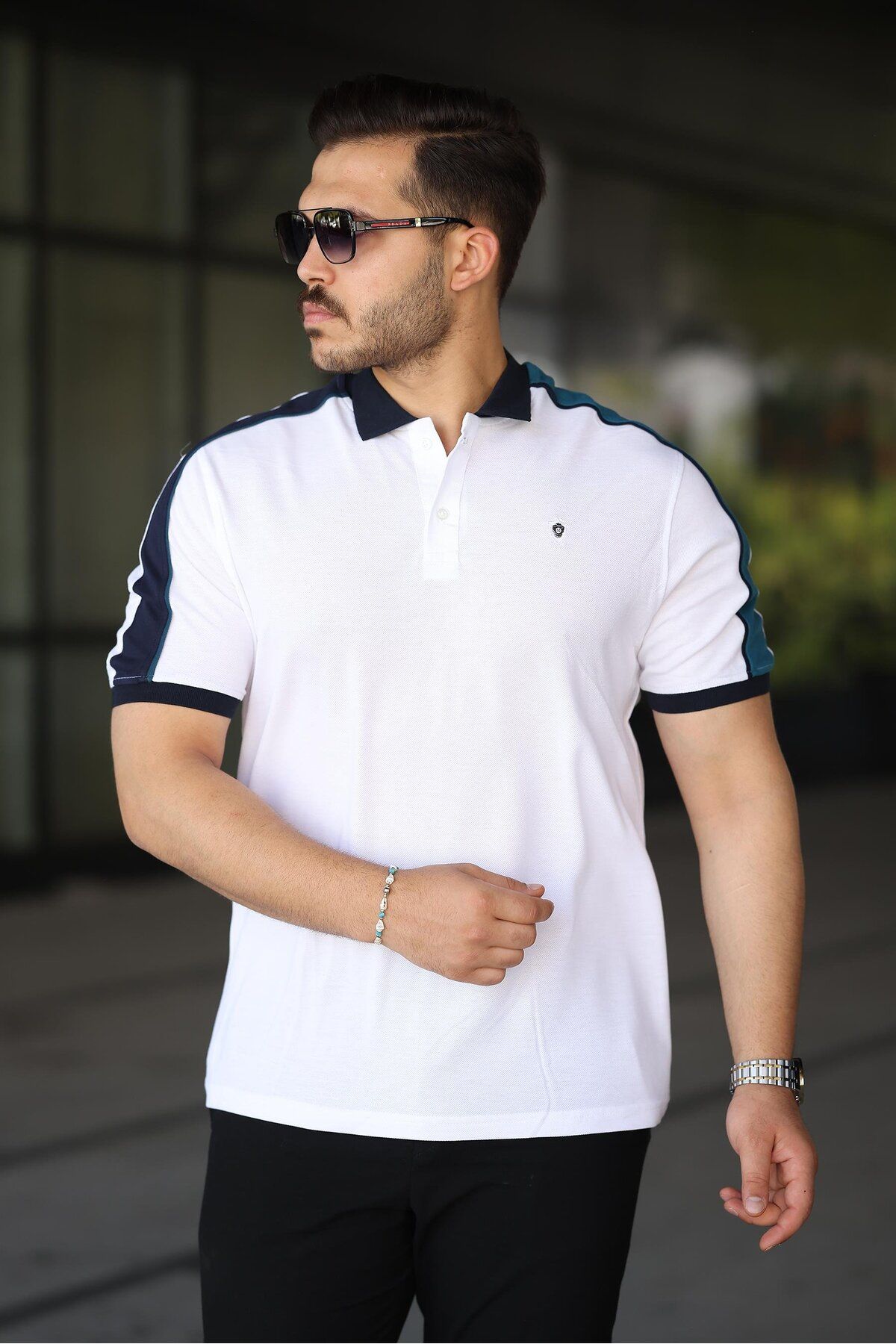 Miron Erkek Polo Yaka Beyaz Şerit Detaylı Regular Fit Tişört - 2530