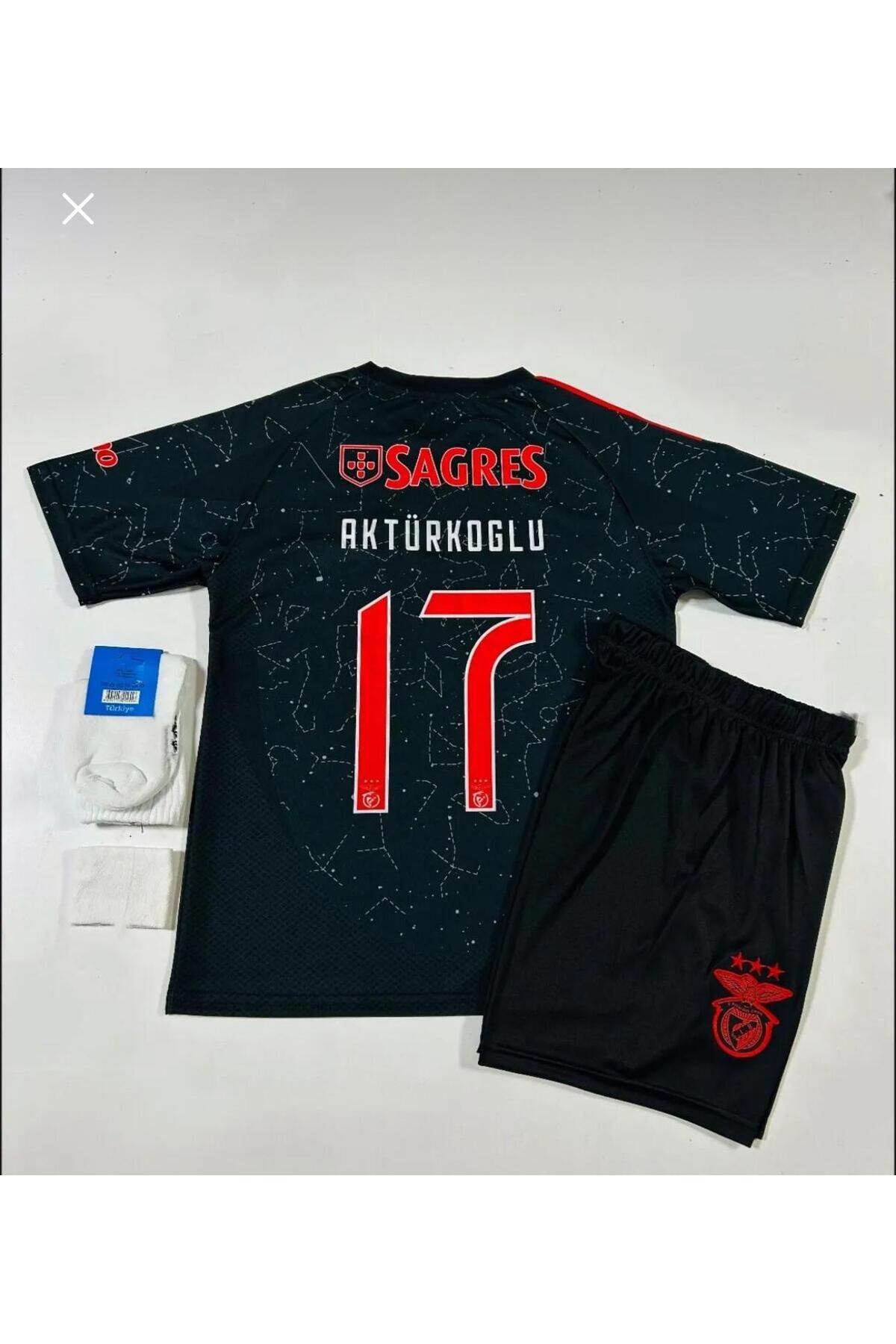 BARBITOS Benfica 2024/25 Yeni Sezon Kerem Aktürkoğlu Deplasman Çocuk Forması 4'lü Set (BLACK)