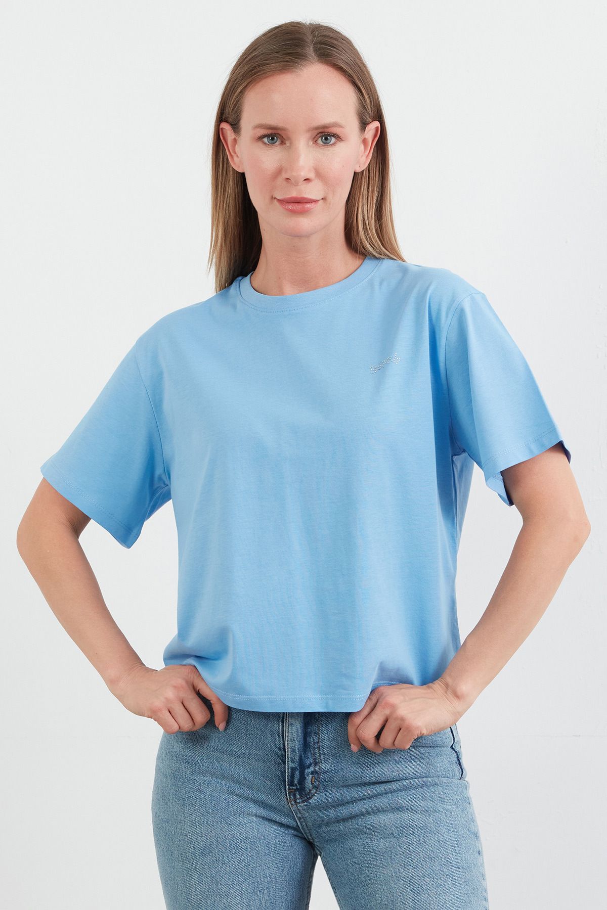 Fulla Moda Taş Baskılı Oversize Tişört