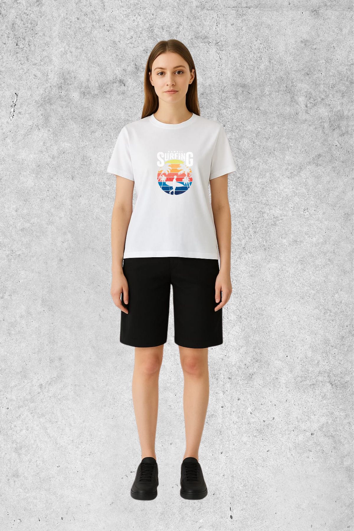 MOLICO Basic unisex sıfır yaka kısa kollu HAWAİ SURFİNG BASKILI TSHİRT