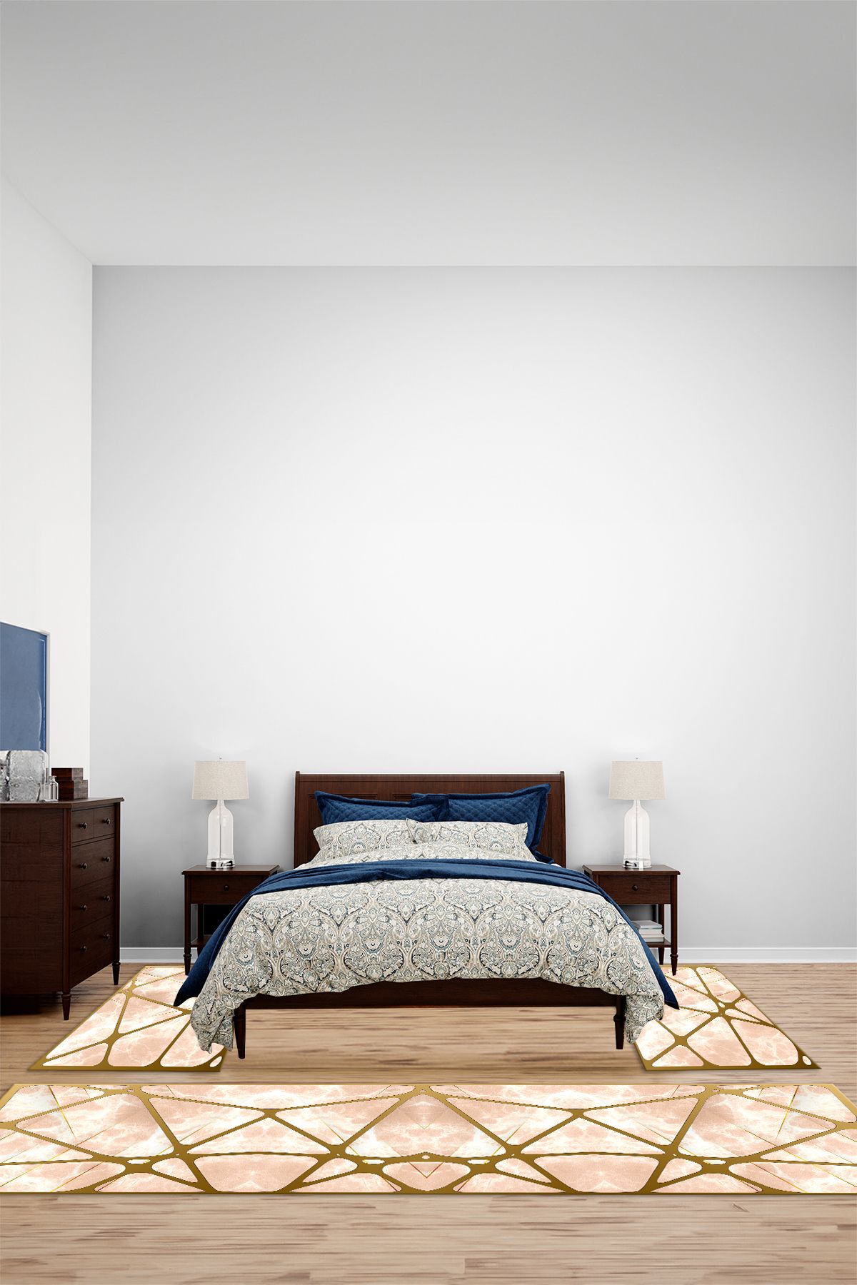 Viyana Home Modern Dijital Kaymaz Taban Boyalı Desen Yıkanabilir Üçlü Yatak Odası Halısı, YO-MODERN-306-GOLD,