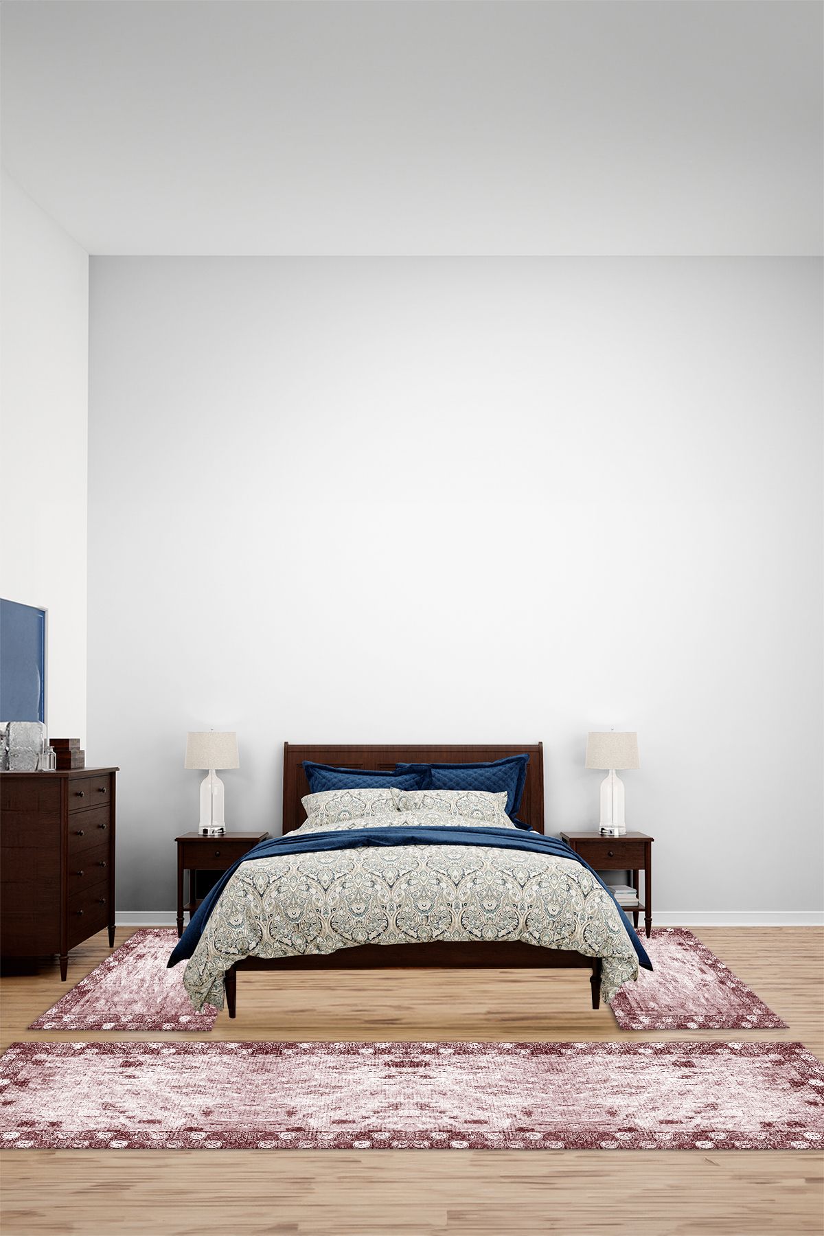 Viyana Home Modern Dijital Kaymaz Geleneksel Çerçeveli Yıkanabilir Üçlü Yatak Odası Halısı, YO-MODERN-315-BORDO,