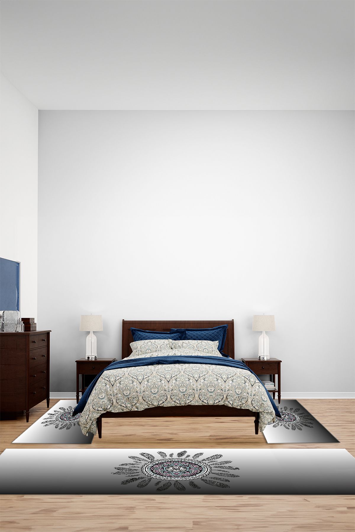 Viyana Home Modern Dijital Kaymaz Klasik Desen Yıkanabilir Üçlü Yatak Odası Halısı, YO-MODERN-317-RENKLİ,