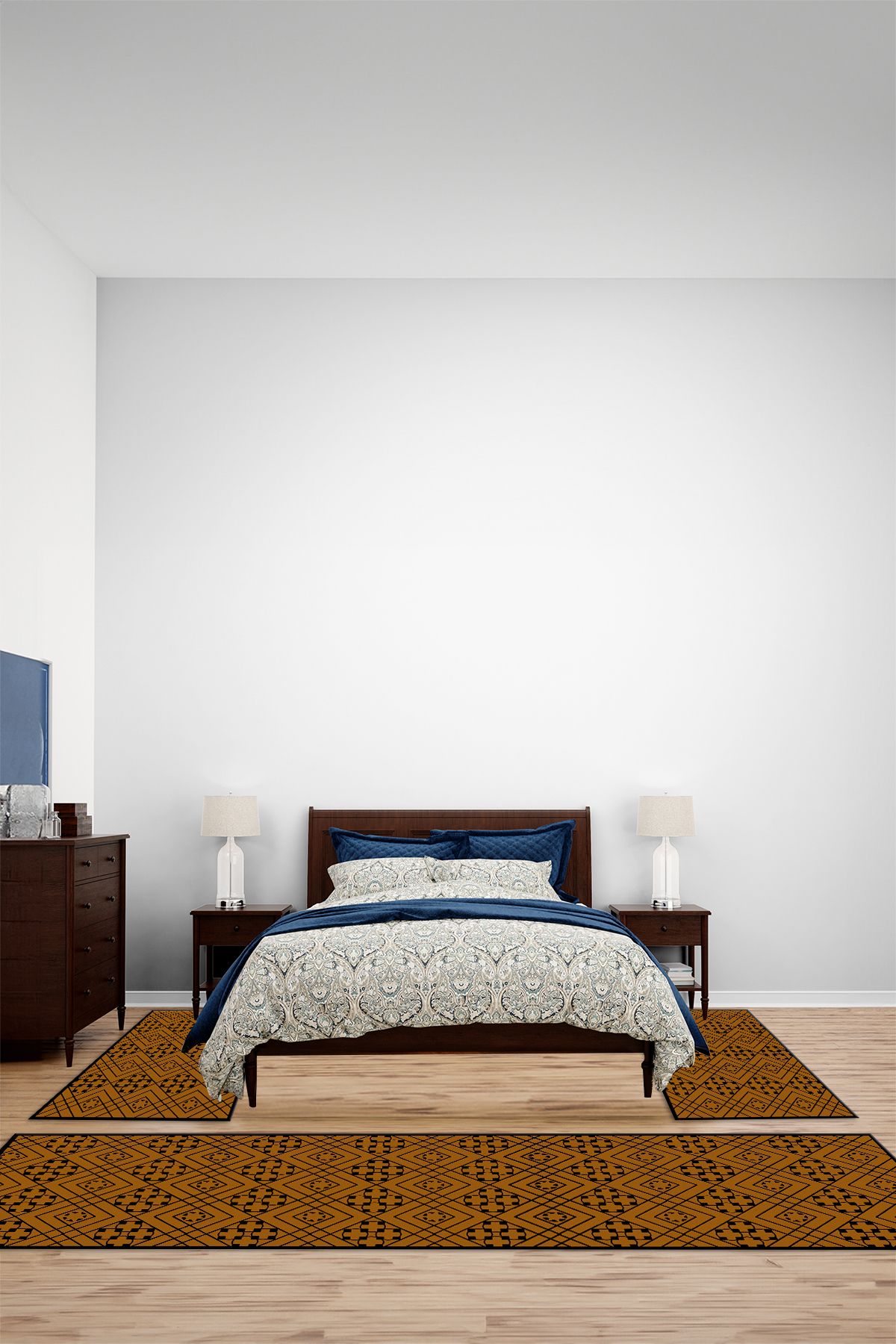 Viyana Home Modern Dijital Kaymaz Geometrik Desen Yıkanabilir Üçlü Yatak Odası Halısı, YO-MODERN-239-TURUNCU,