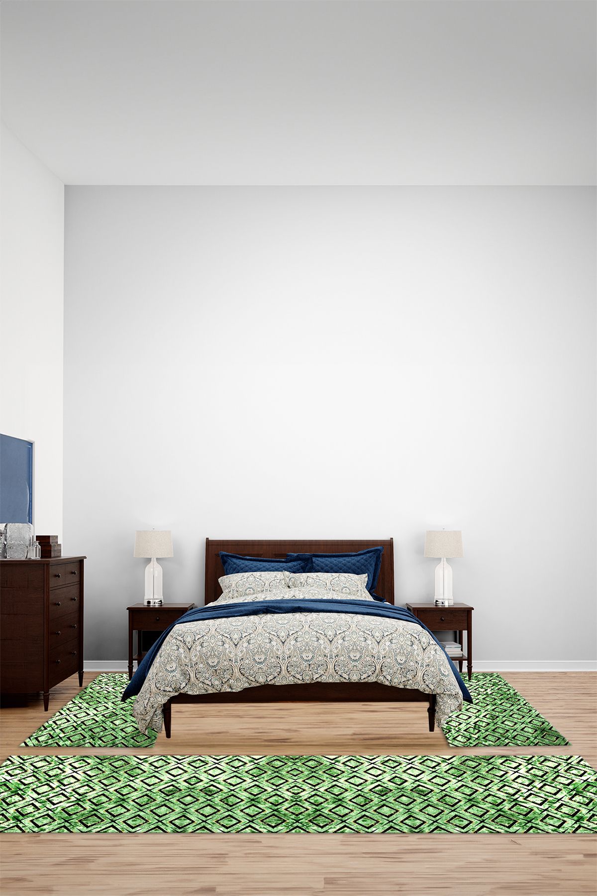 Viyana Home Modern Dijital Kaymaz Taban Cam Modelli Yıkanabilir Üçlü Yatak Odası Halısı, YO-MODERN-263-YEŞİL,