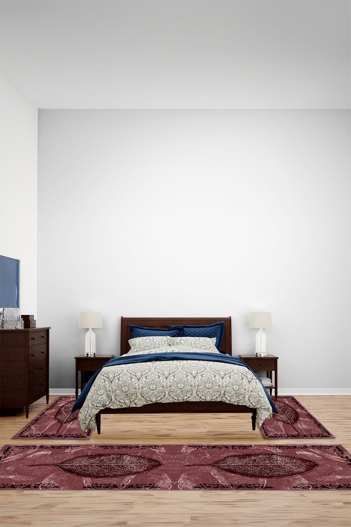 Viyana Home Modern Dijital Kaymaz Taban Yaprak Model Yıkanabilir Üçlü Yatak Odası Halısı, YO-MODERN-250-BORDO,