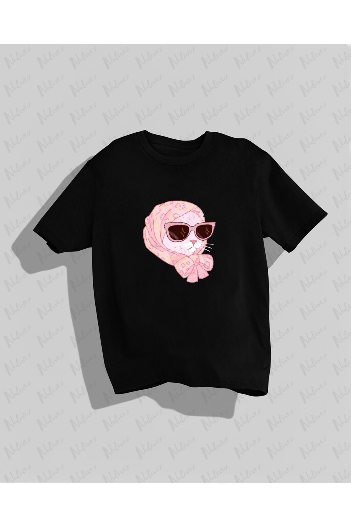 Nulivez Pinterest Tarzı Kedi Baskılı Yüksek Kalite Kompakt Unisex Oversize T-Shirt