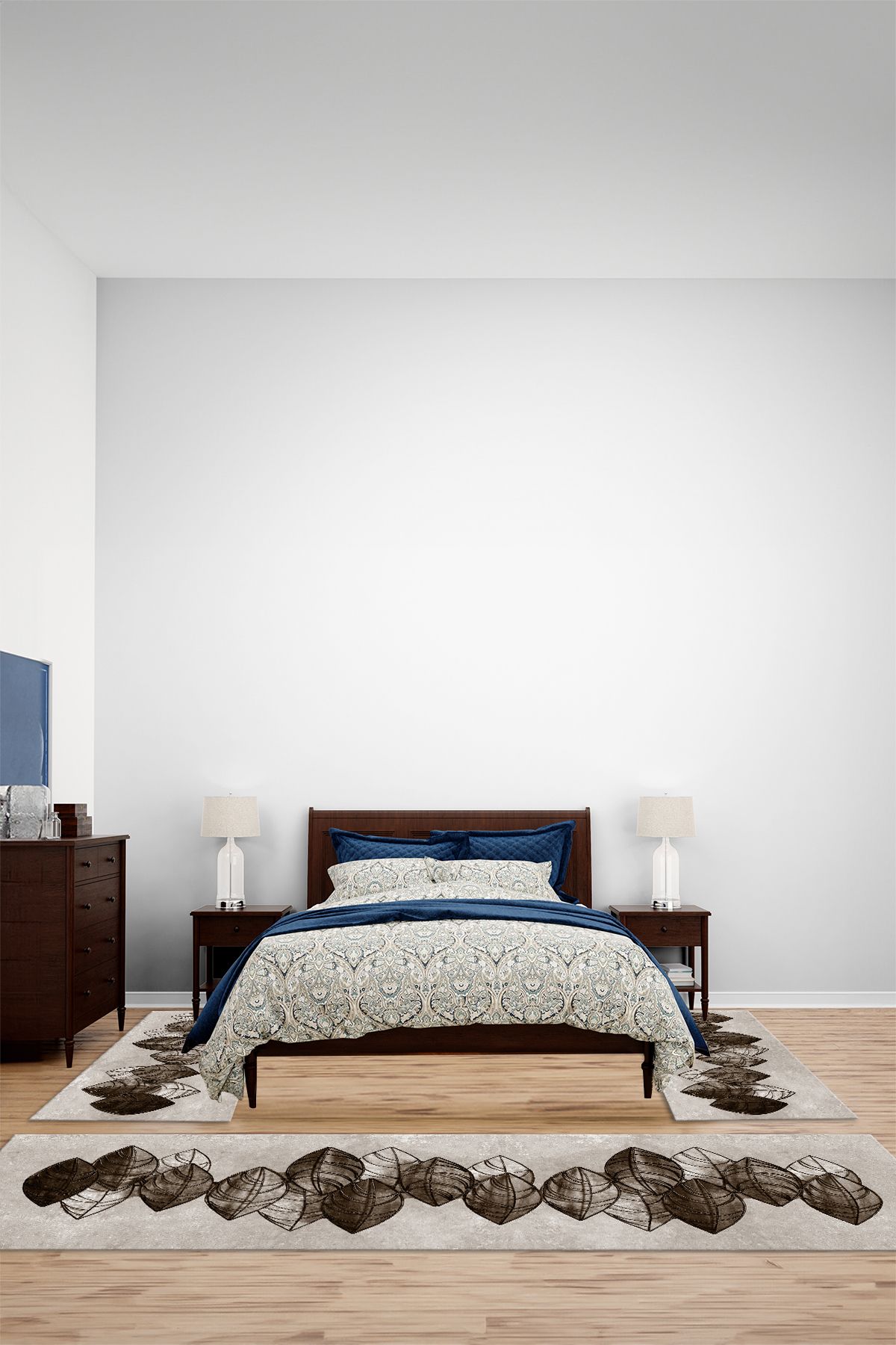 Viyana Home Modern Dijital Kaymaz Taban Yaprak Desen Yıkanabilir Üçlü Yatak Odası Halısı, YO-MODERN-247-KAHVE,
