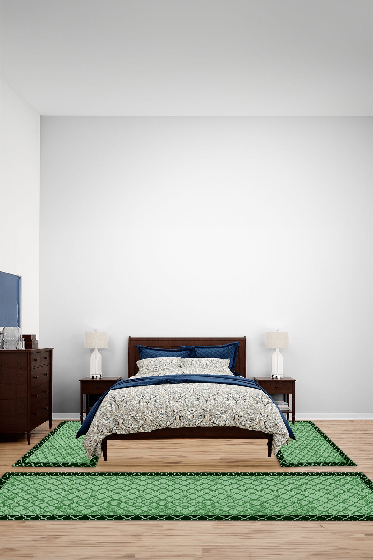 Viyana Home Modern Dijital Kaymaz Taban Kupa Model Yıkanabilir Üçlü Yatak Odası Halısı, YO-MODERN-277-YEŞİL,