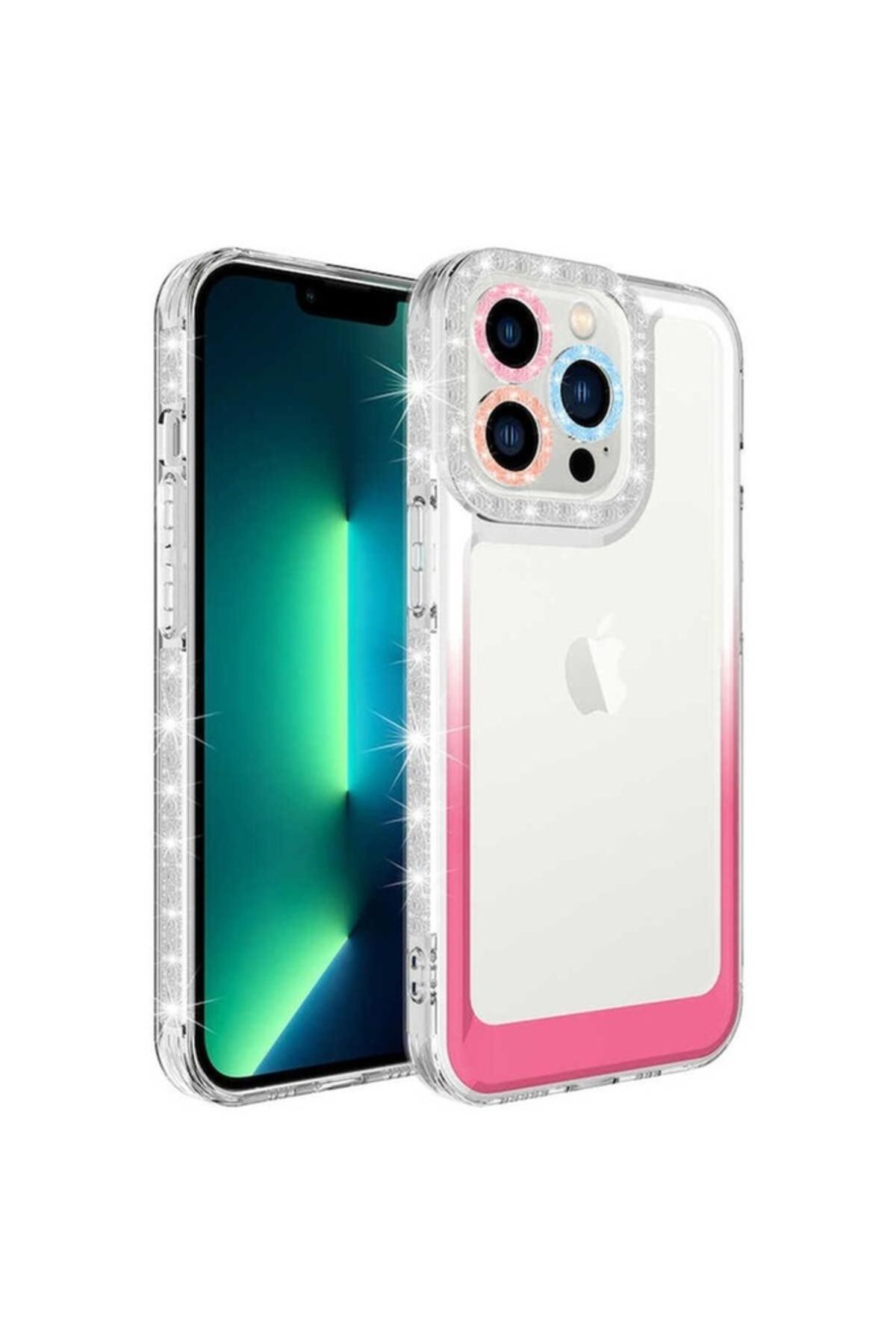 Megafox Teknoloji Apple iPhone 14 Pro Uyumlu Kılıf Simli ve Renk Geçiş Tasarımlı Lens Korumalı Park Kapak