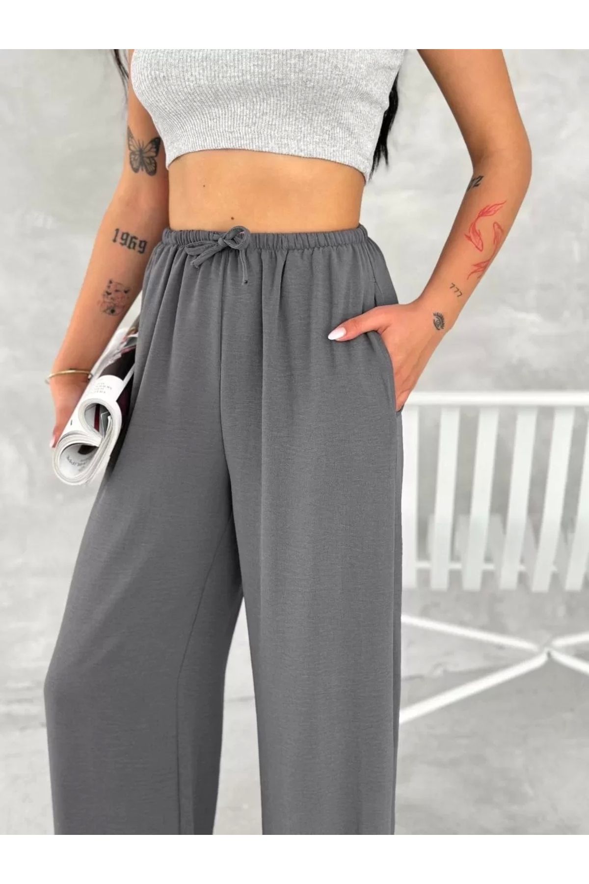AE Stil Ayrobin Oversize Kadın Pantalon - Füme