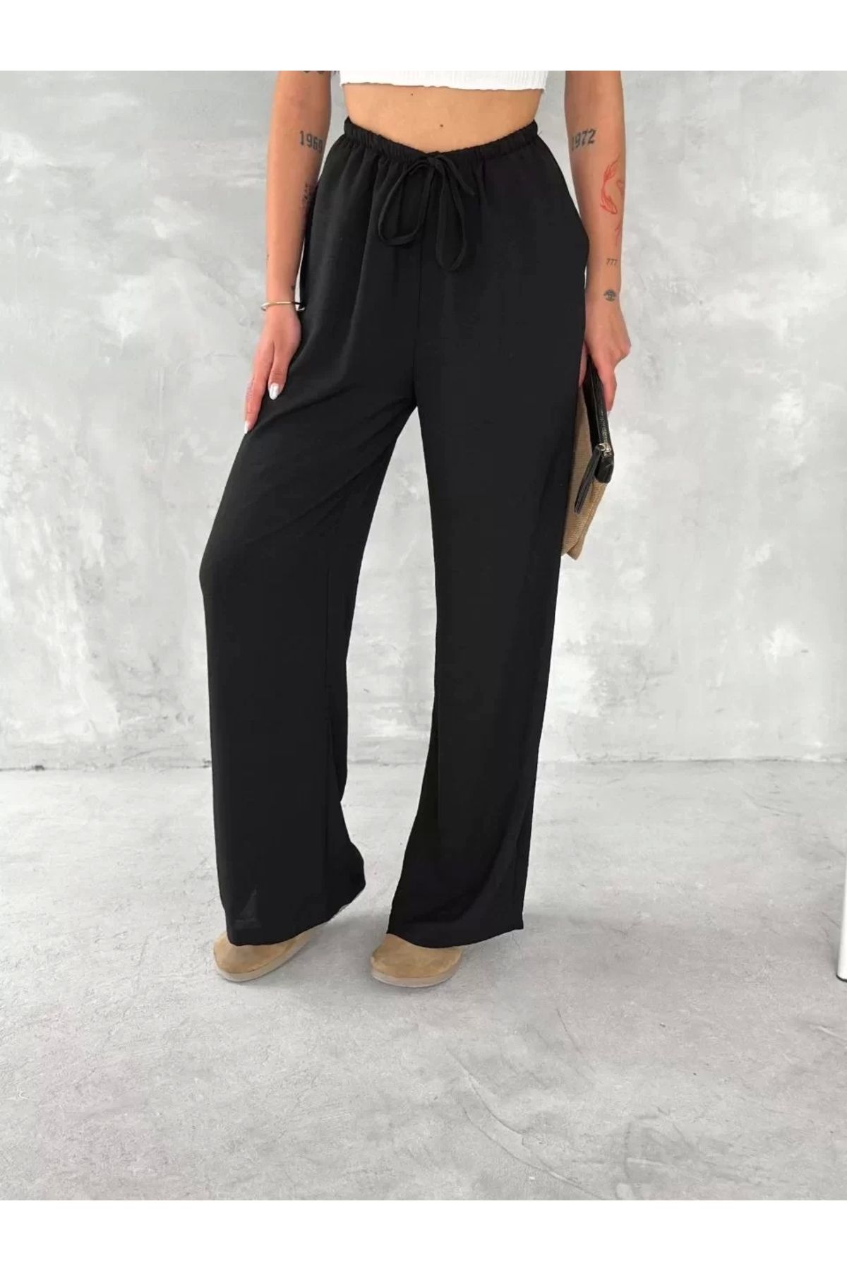 AE Stil Ayrobin Oversize Kadın Pantalon - Siyah